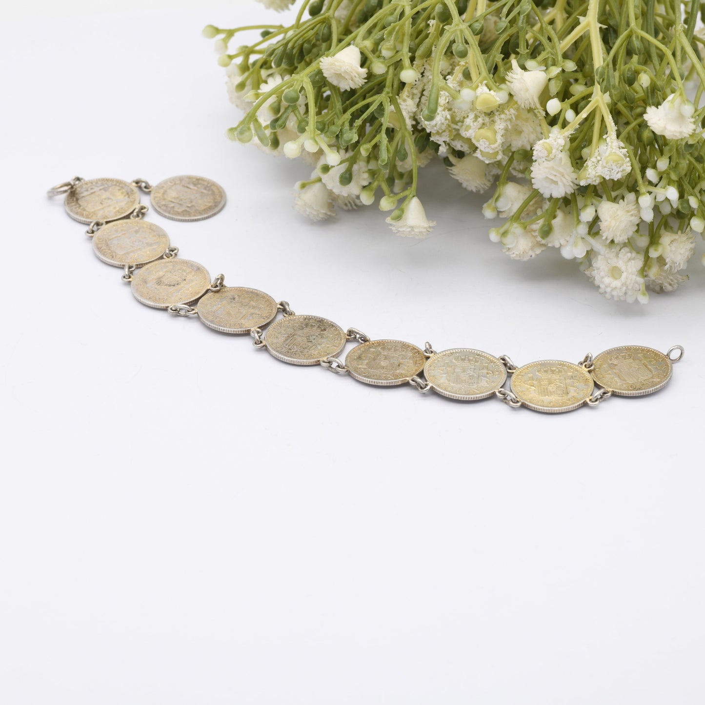 Antique Silver Spanish 50 Centimos Coin Bracelet - 1904 1910 | Alfonso XIII | Collectable Peseta Coin Jewellery