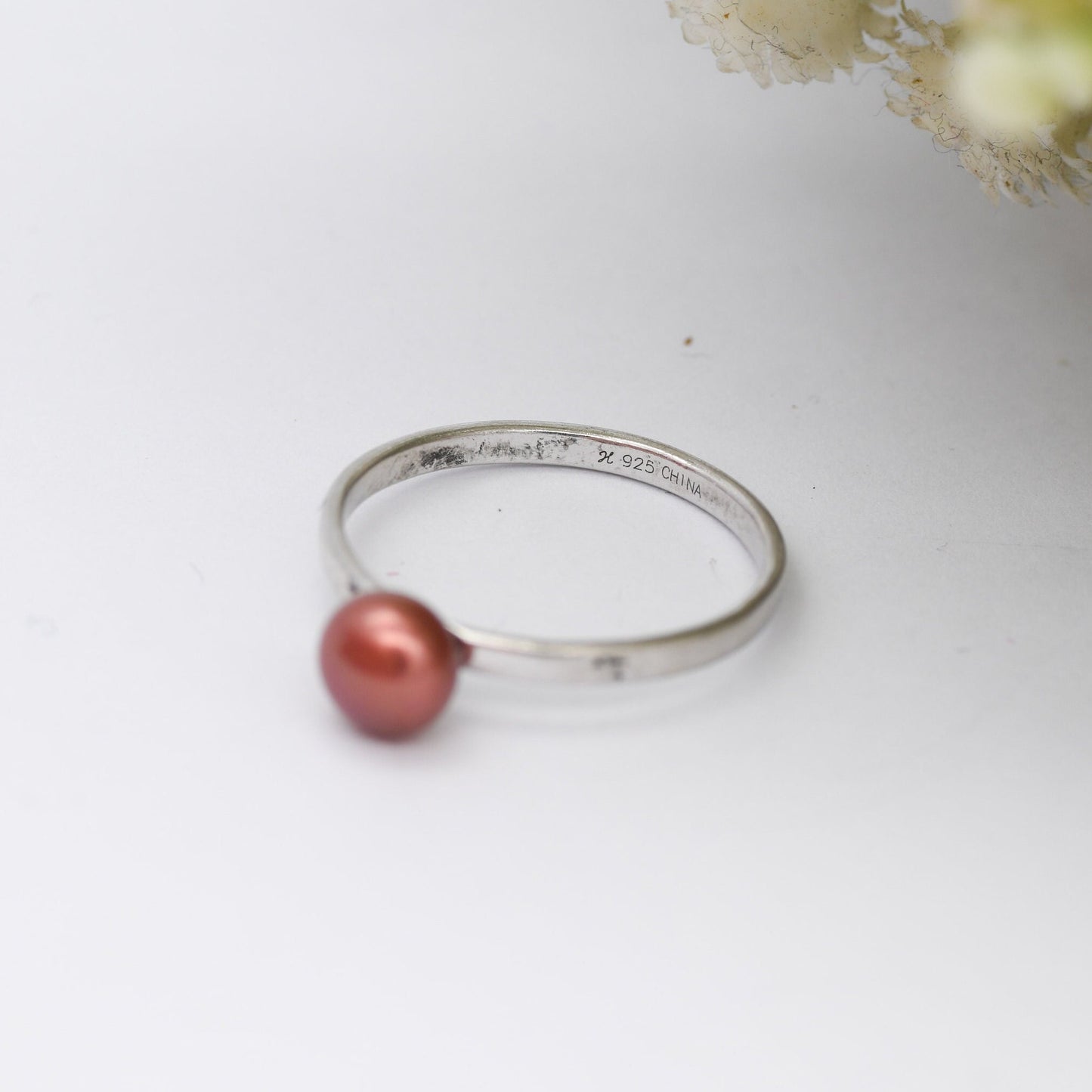 Sterling Silver Honora Pearl Ring - Copper Peach Colour Cultured Pearl | UK Size - M | US Size - 6 1/4