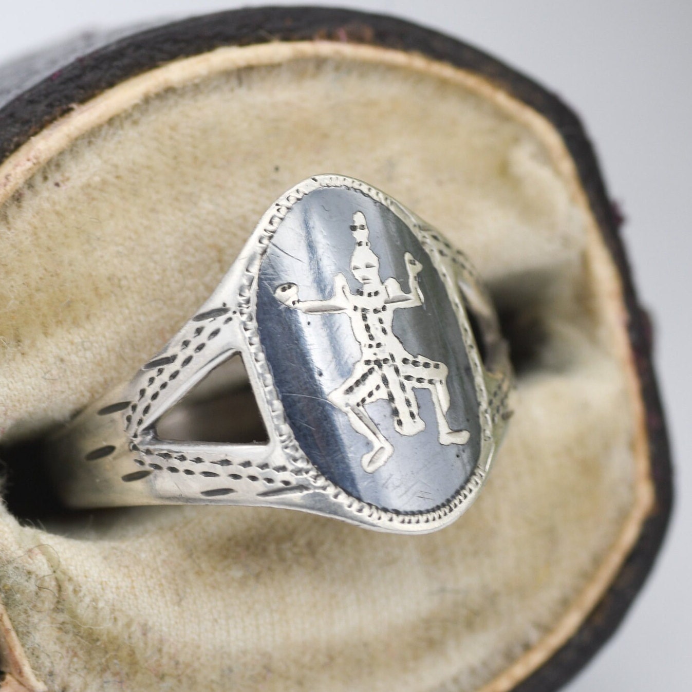 Vintage Silver Niello Siam Ring DPG - Thailand God Jewellery | Adjustable Band | UK Size - O |US Size - 7