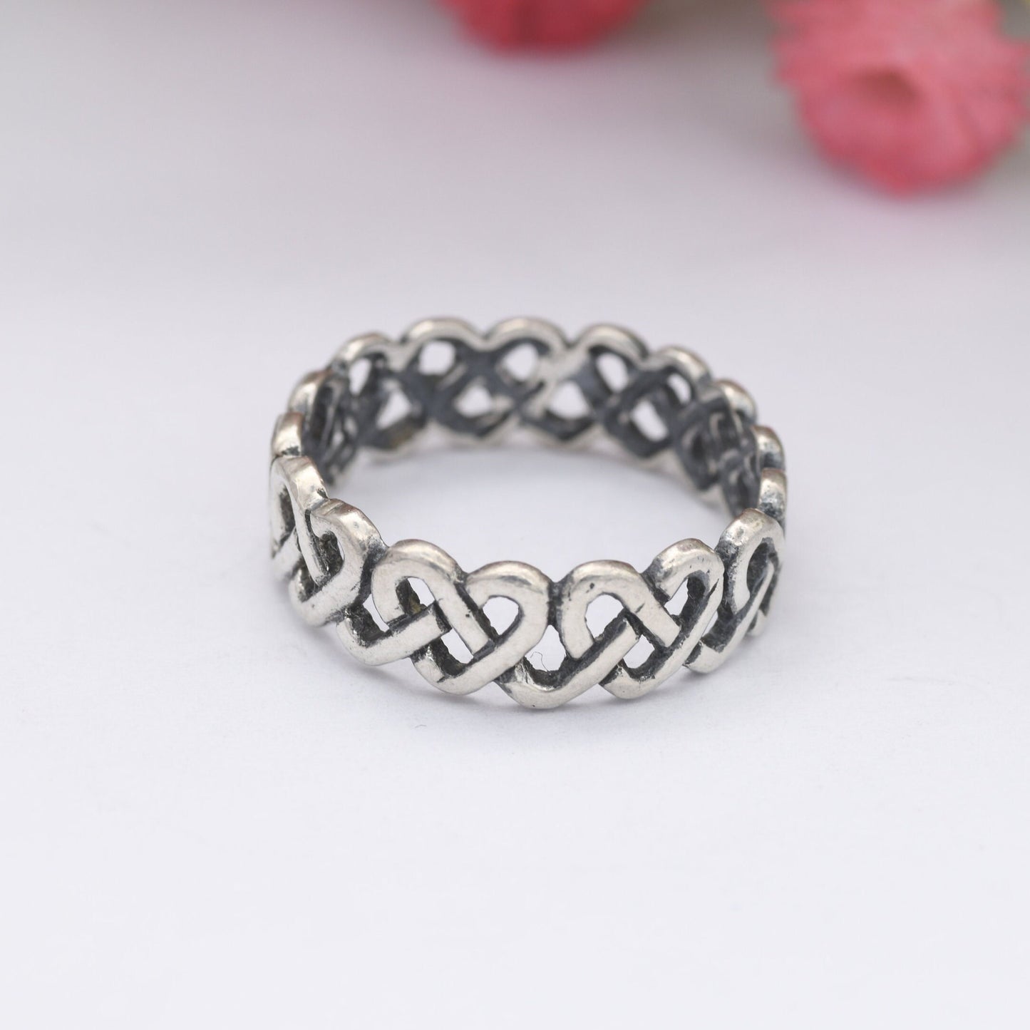 Vintage Silver Heart Knot Ring - Woven Knotted Band | Unisex Minimalist Jewellery | UK Size - L 1/2 | US Size - 6