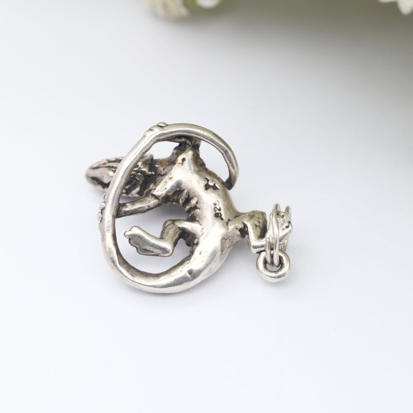 Vintage Navajo Sterling Silver Iguana Lizard Charm Pendant - Signed with Shop Mark | Curled Chameleon Bearded Dragon | Realistic Animal