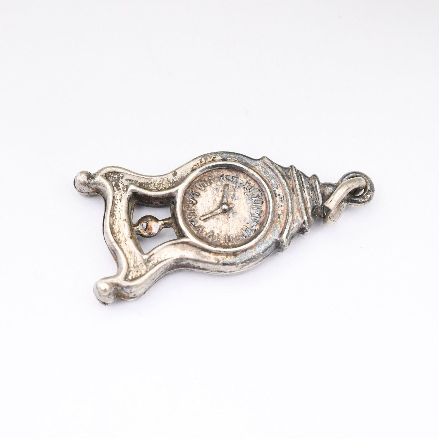 Vintage Sterling Silver Mantel Clock Charm Pendant
