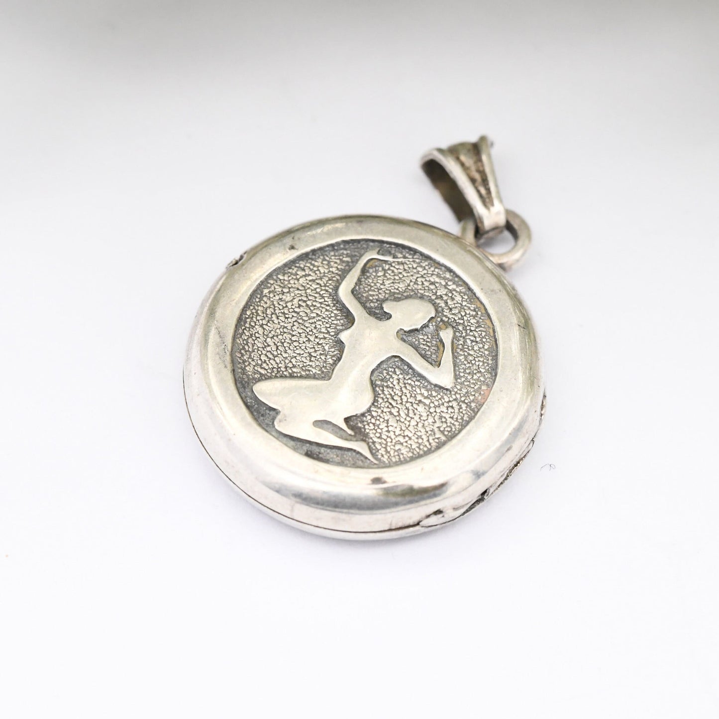 Vintage Sterling Silver Silhouette Locket Pendant with Woman Kneeling