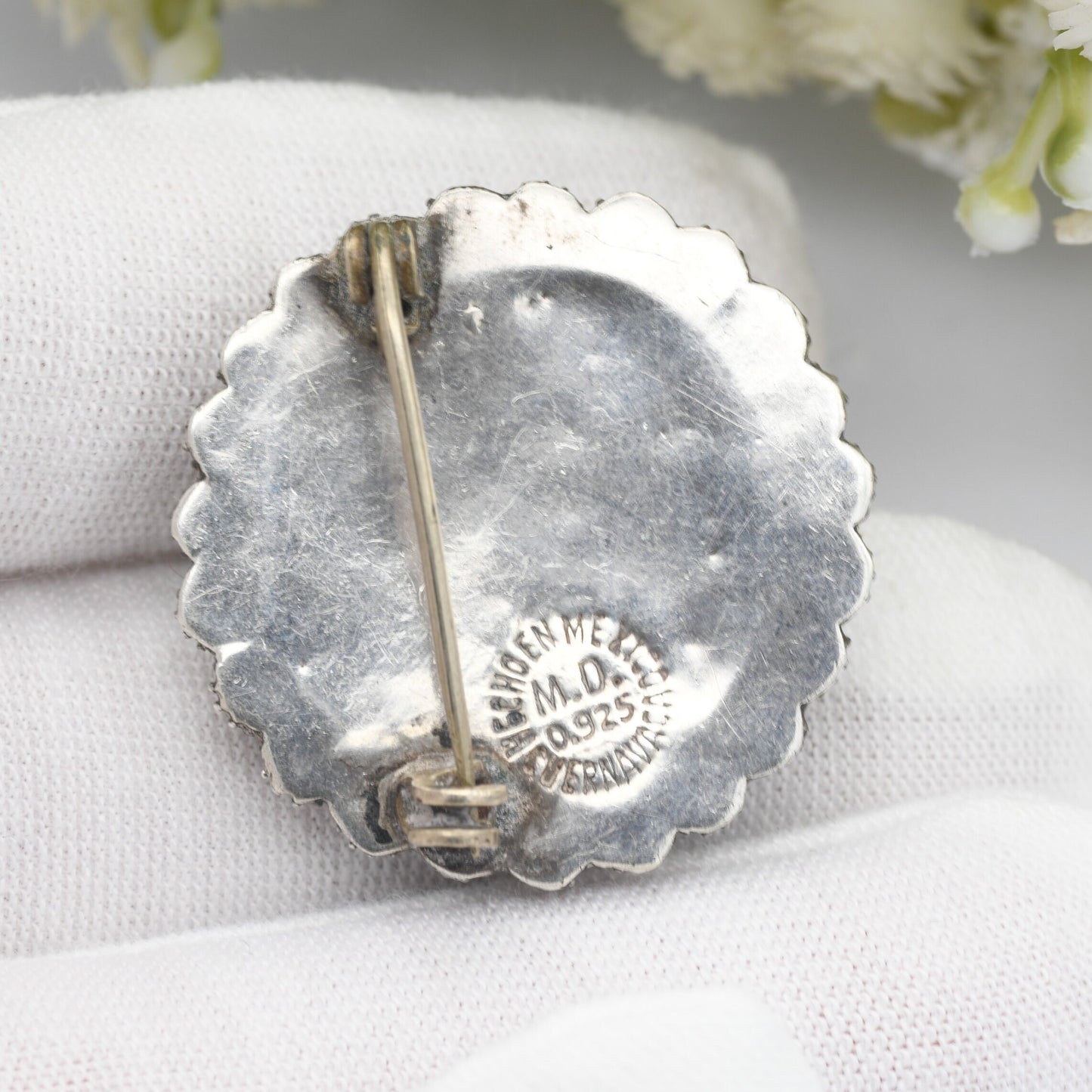 Vintage Mexican Sterling Silver Boule Brooch - Hecho en Mexico MO | Textured Boule | Star Design | Mid-Century Modern Victorian Style