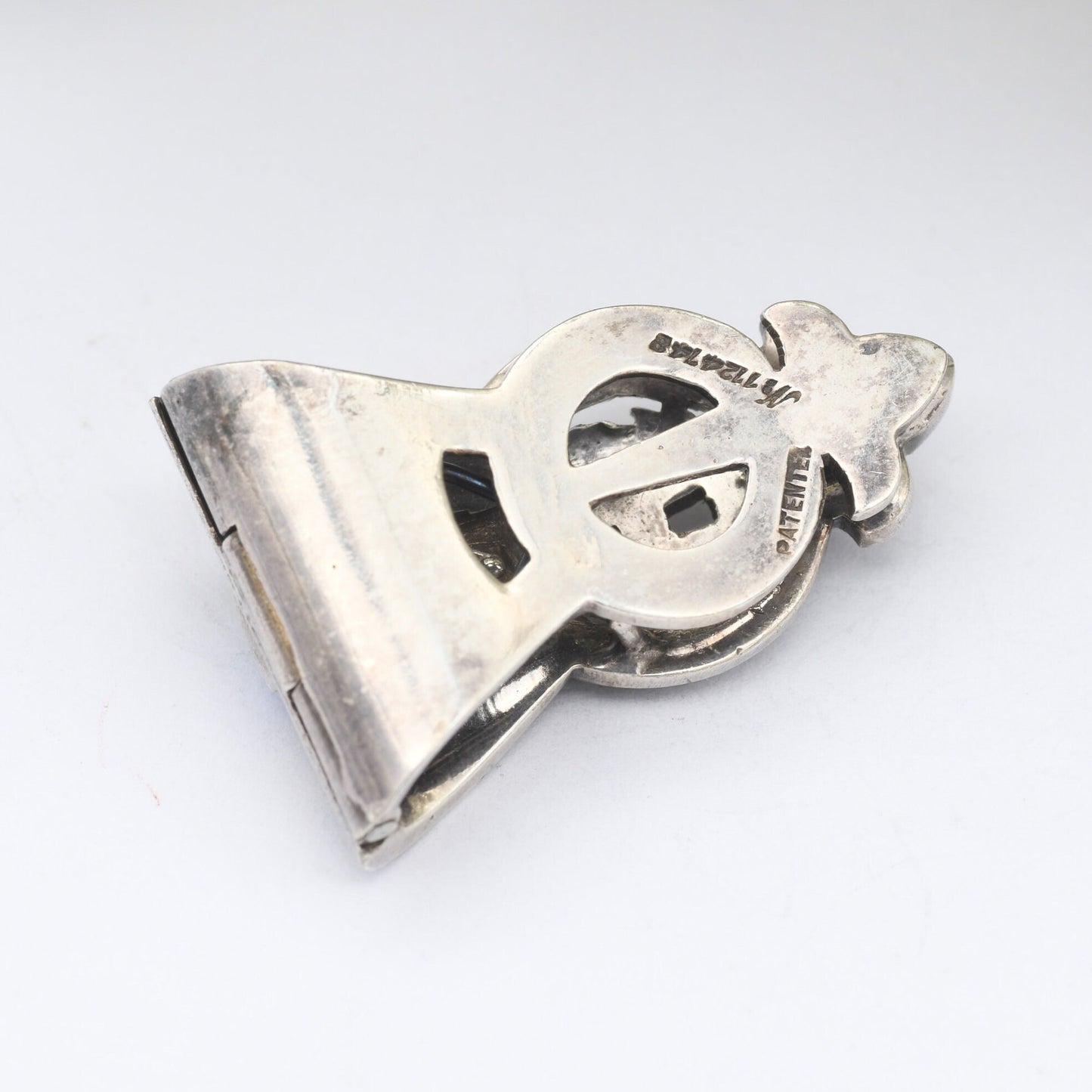 Antique Art Deco Silver Dress Clip with Blue and Clear Paste Diamante - Patent No. 1124748