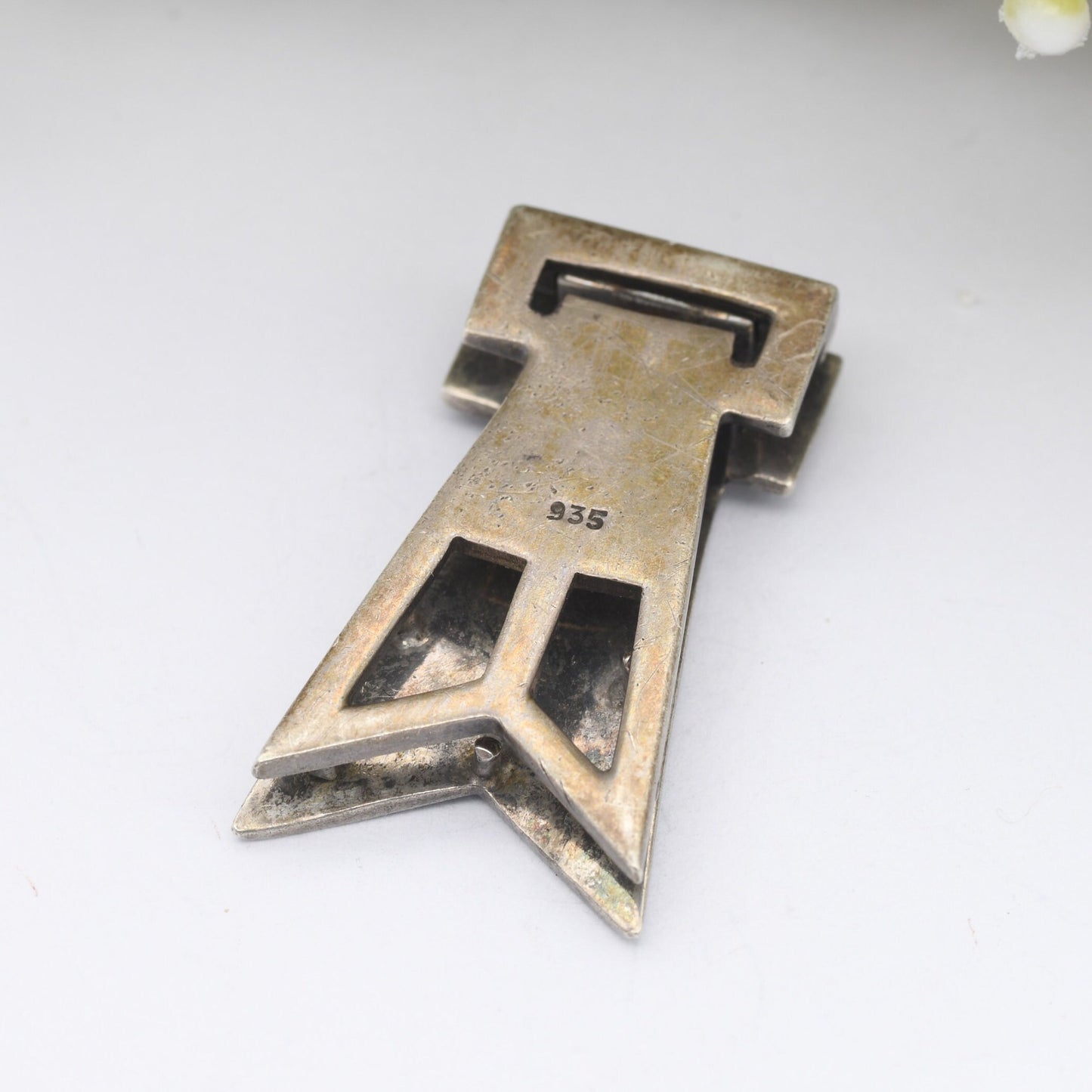 Vintage Art Deco European Silver Marcasite Dress Clip - Sparkly Statement Jewellery | Scarf Shape