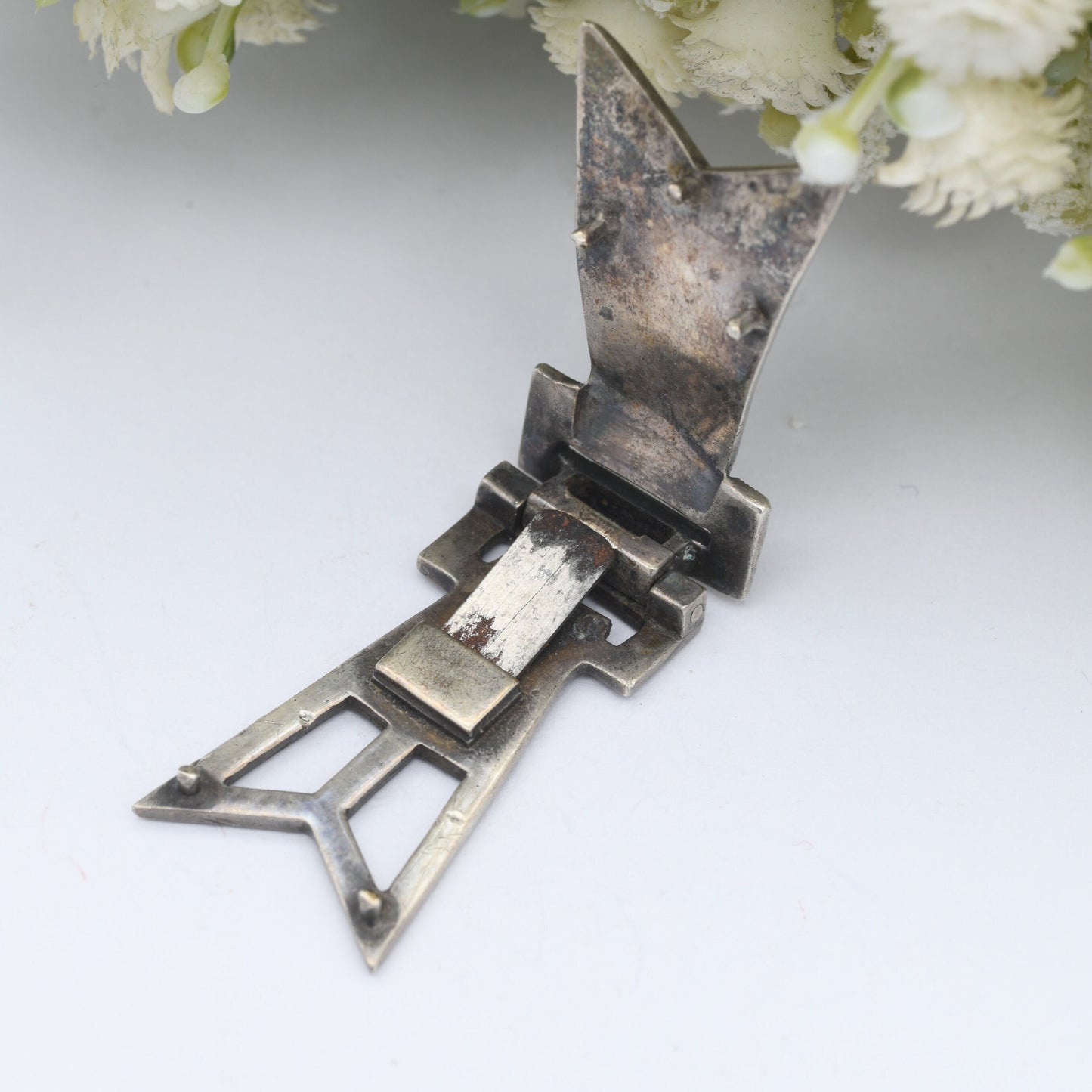 Vintage Art Deco European Silver Marcasite Dress Clip - Sparkly Statement Jewellery | Scarf Shape