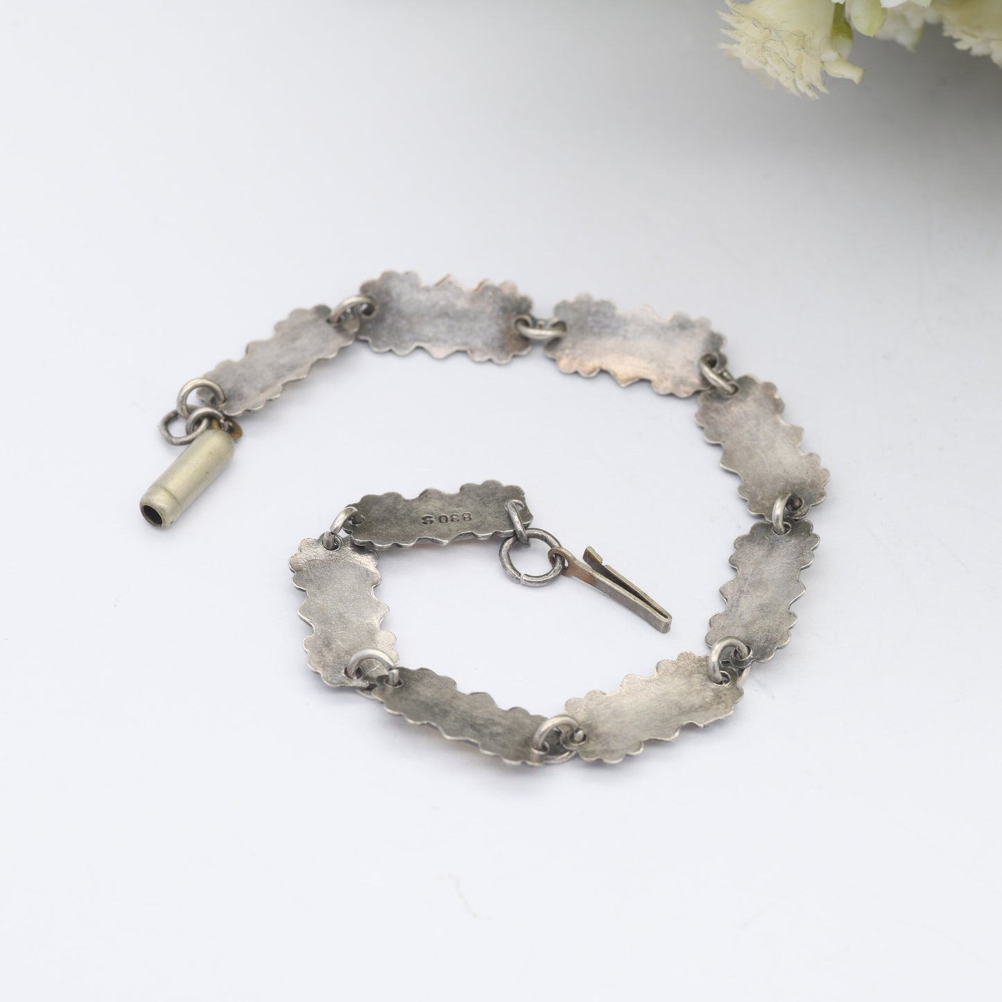 Vintage 830s Scandinavian Guilloche Enamel Bracelet - 1930s 1940s | Yellow Enamel | 830 Silver