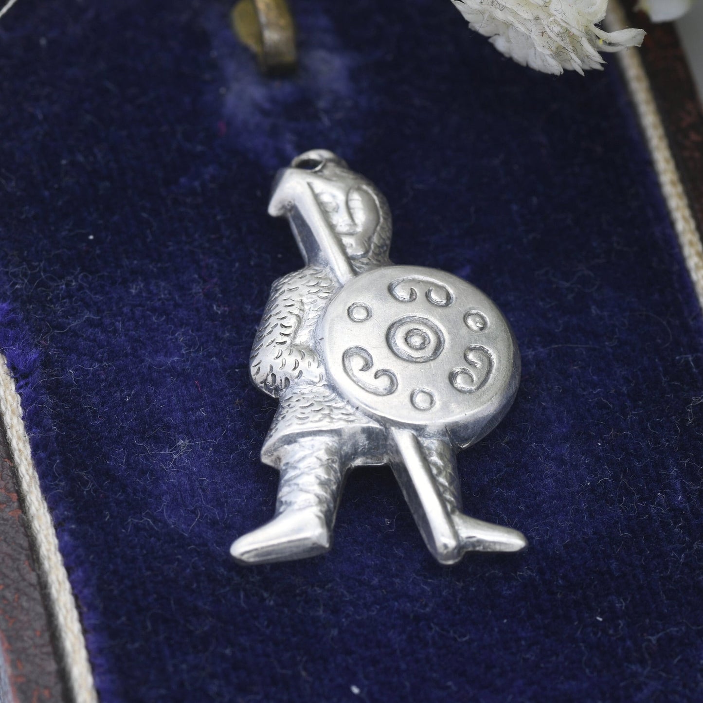 Vintage Silver Celtic Knight Charm Pendant - Viking Warrior | Puffed Silver | Fighting Man with Spear and Shield