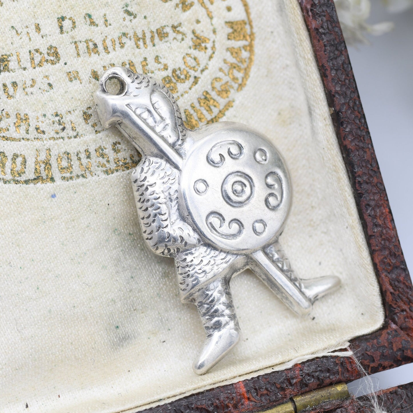 Vintage Silver Celtic Knight Charm Pendant - Viking Warrior | Puffed Silver | Fighting Man with Spear and Shield