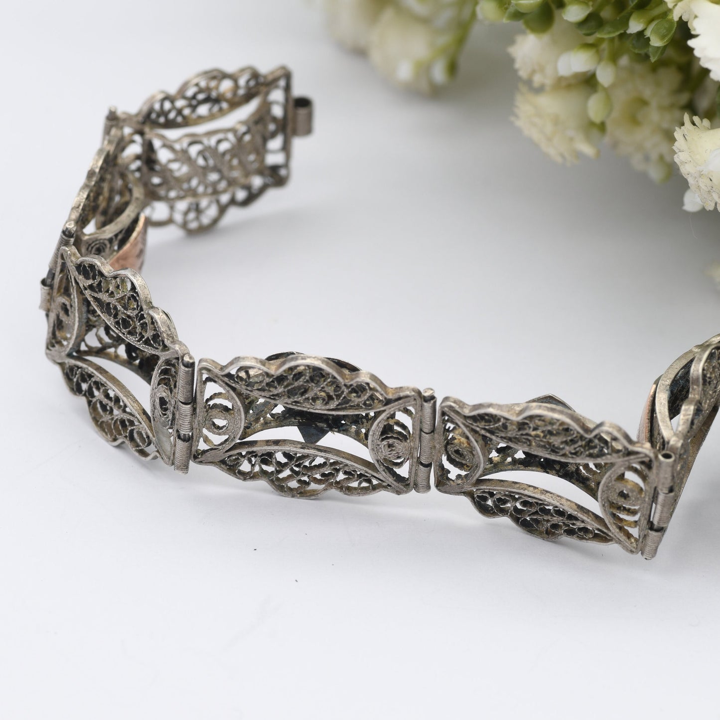 Vintage Egyptian Filigree Panel Bracelet - Pyramids Egypt Souvenir | Ancient History Gift | Rose Gold Plating | Silver Tone