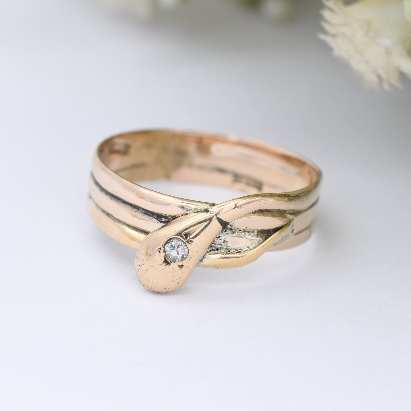 Antique 18ct Gold Diamond Snake Ring - Victorian Coiled Snake Band | Unusual Unisex Engagement | UK Size - T | US Size - 9 3/4