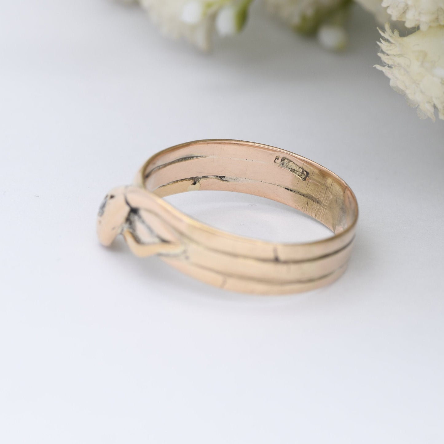 Antique 18ct Gold Diamond Snake Ring - Victorian Coiled Snake Band | Unusual Unisex Engagement | UK Size - T | US Size - 9 3/4