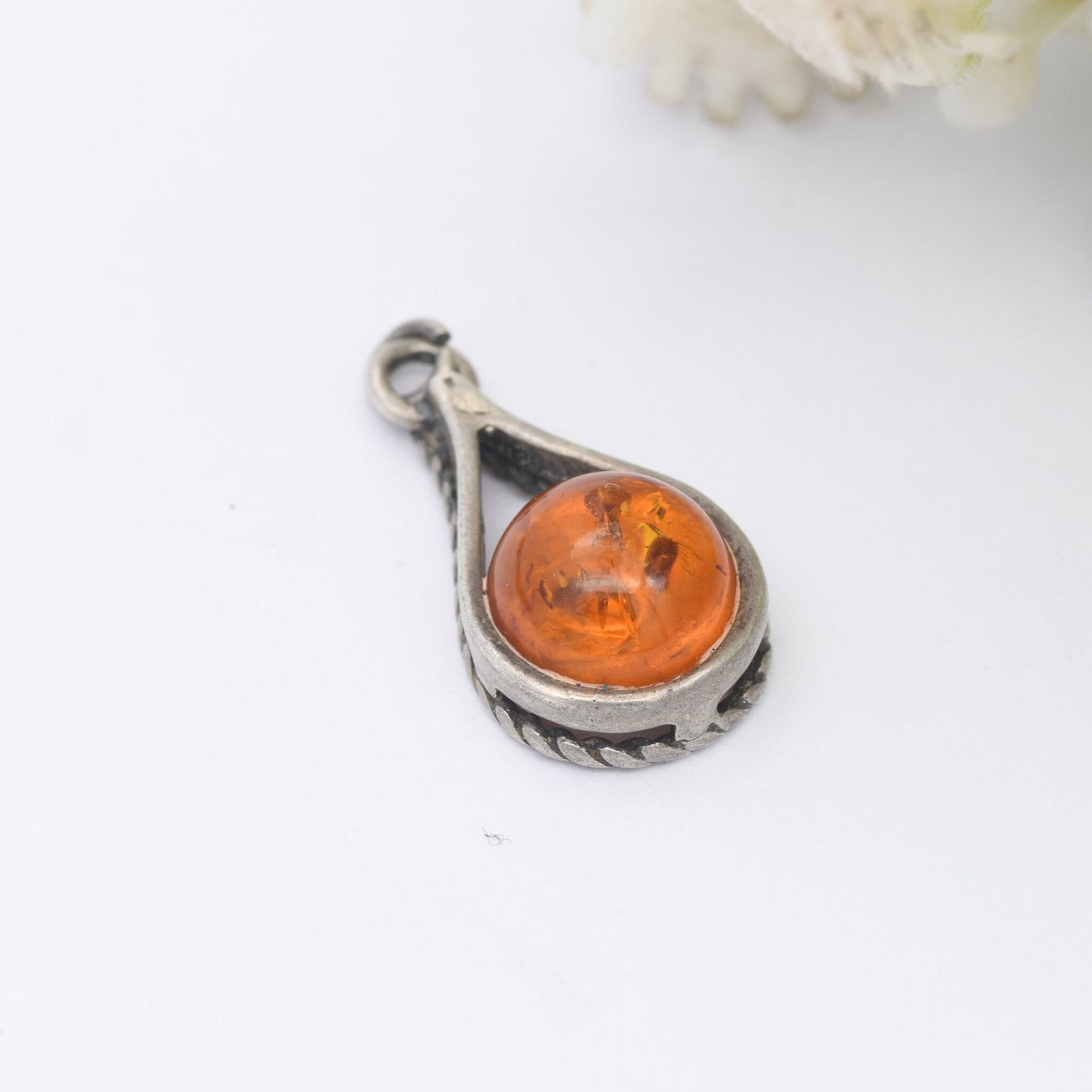 Vintage Amber Silver Pendant - Baltic Amber Pendant | Teardrop Shape