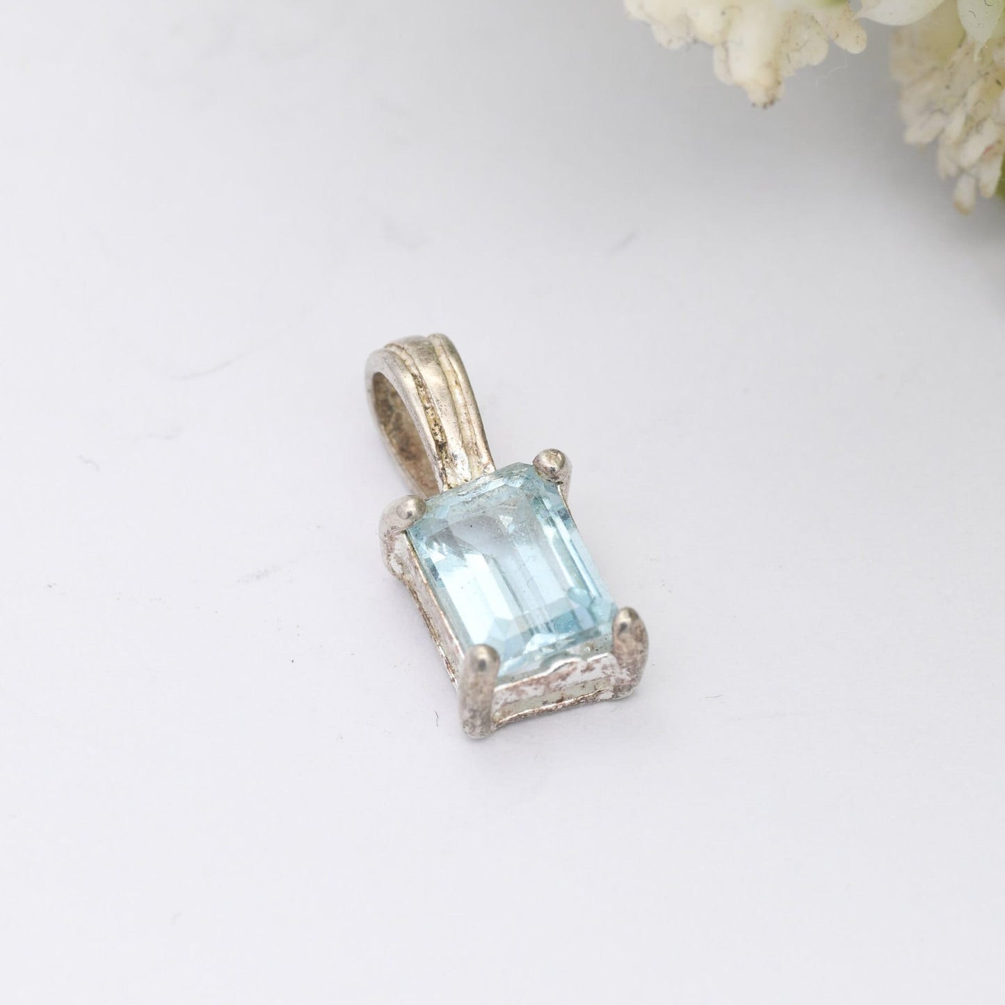 Sterling Silver Rectangular Blue Stone Pendant