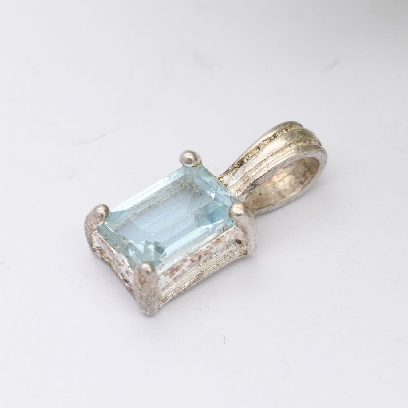 Sterling Silver Rectangular Blue Stone Pendant