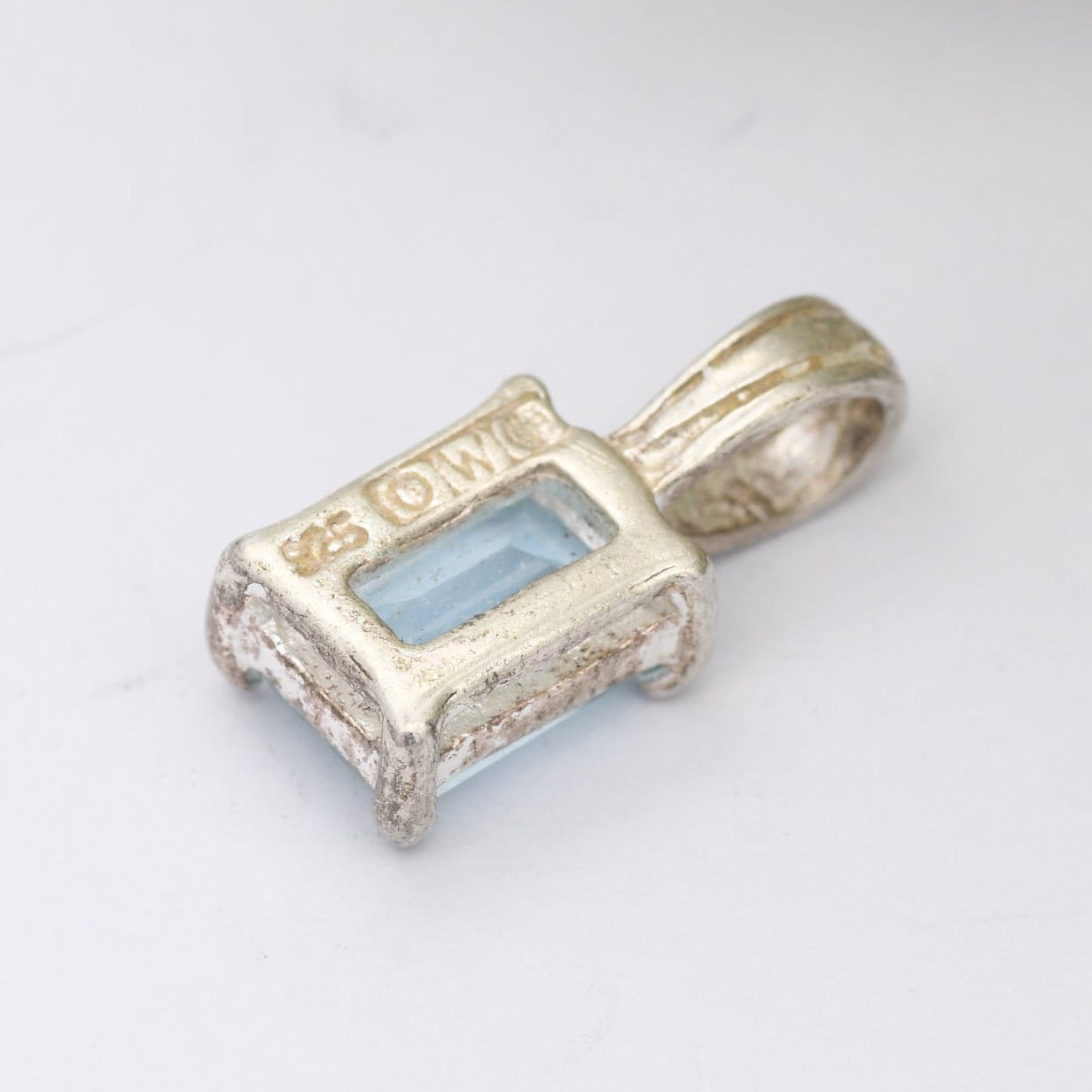 Sterling Silver Rectangular Blue Stone Pendant
