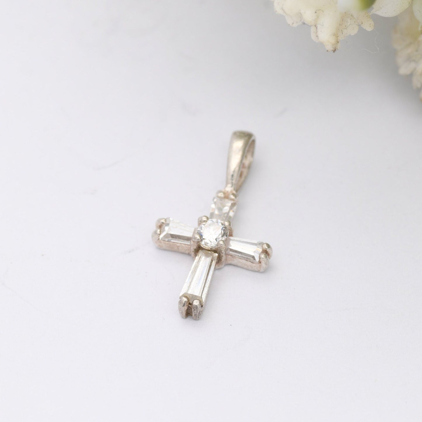 Sterling Silver CZ Cross Pendant - Small Sparkly Cross
