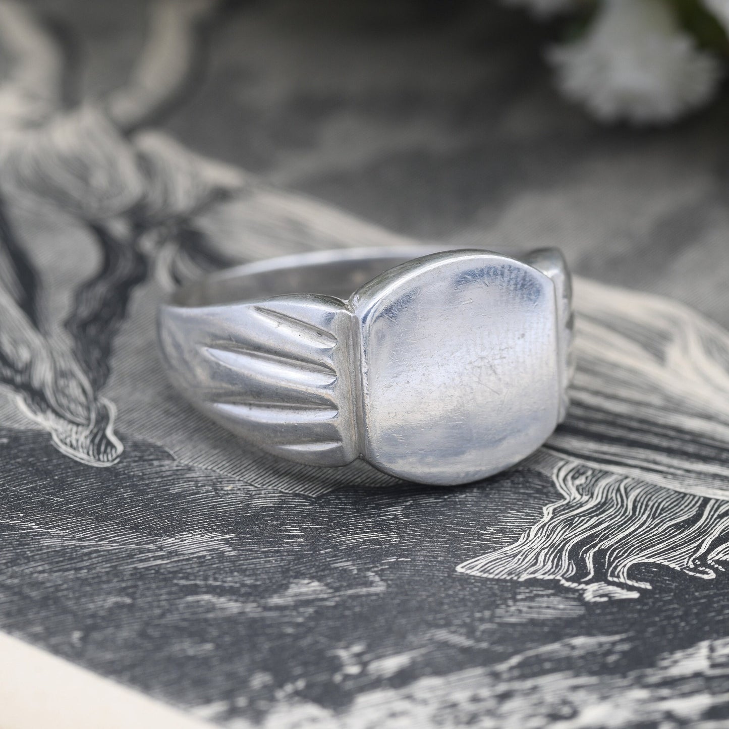 Vintage Sterling Silver Mid-Century Signet - Large Chunky Unisex Silver Band | Blank Face | UK Size - Y | US Size - 12