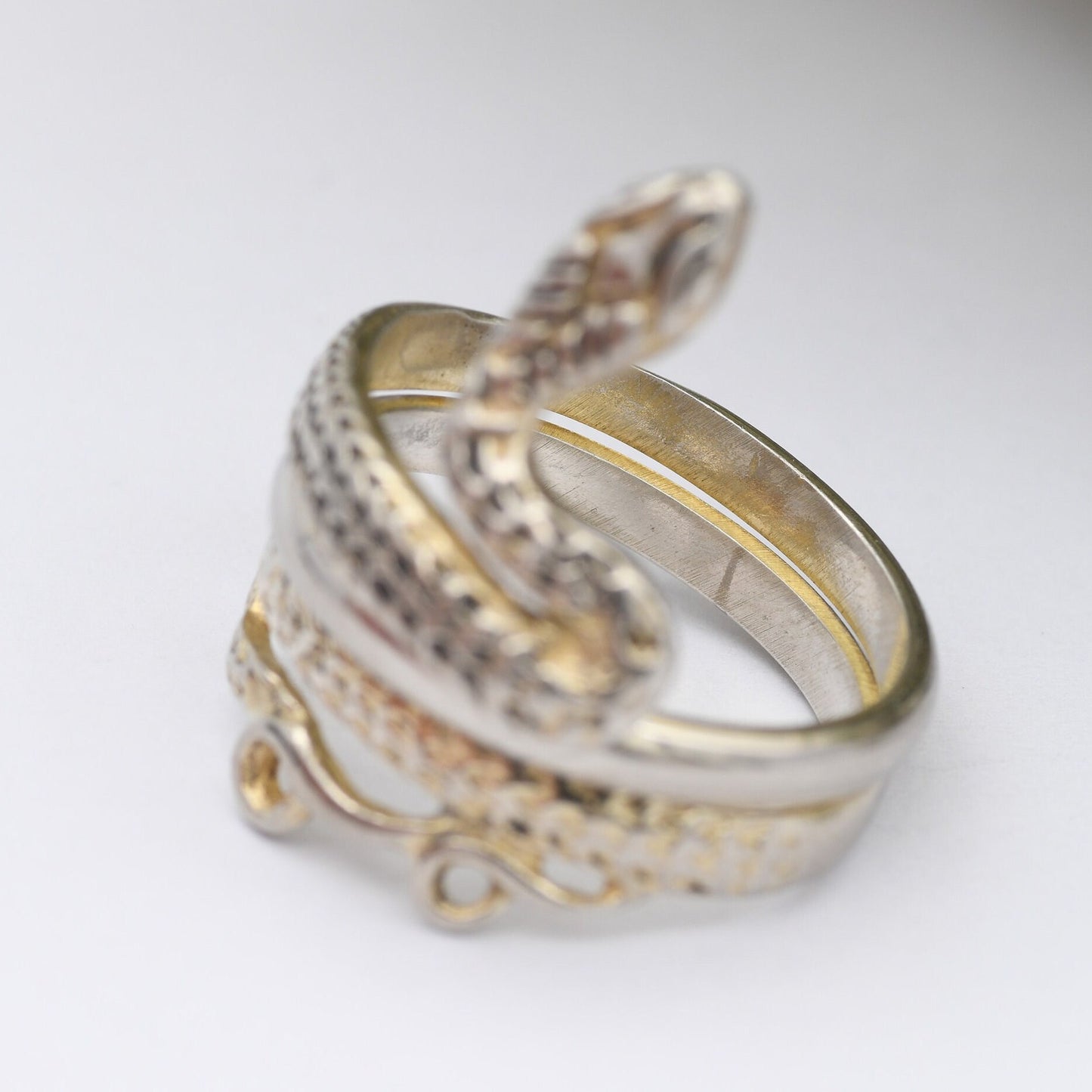 Vintage Sterling Silver Wrap Around Snake Ring - Detailed Animal Jewellery | Nature Lover Gift | UK Size - N 1/2 | US Size - 7