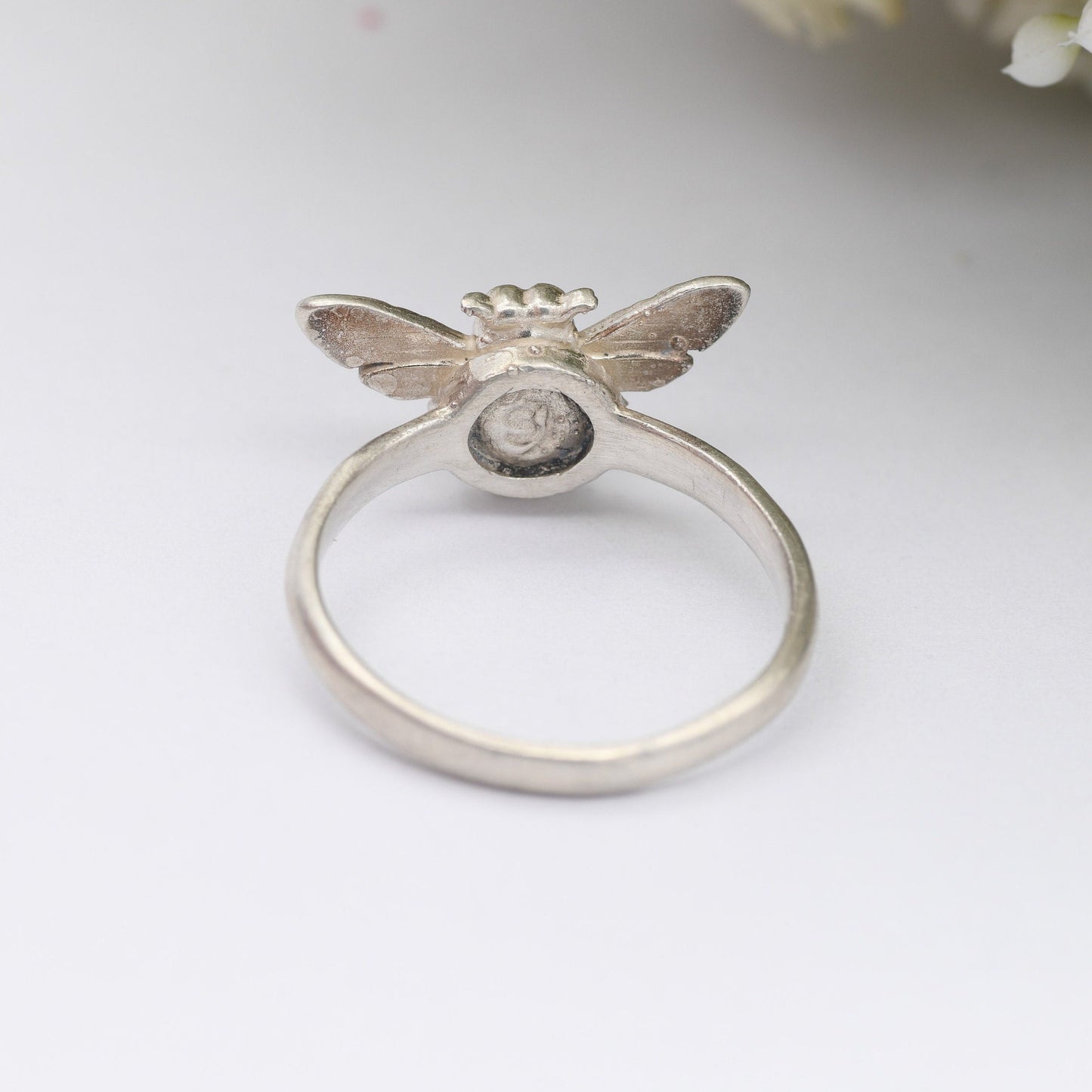 Sterling Silver Bee Ring - Detailed Insect Jewellery | UK Size - L | US Size - 5 3/4