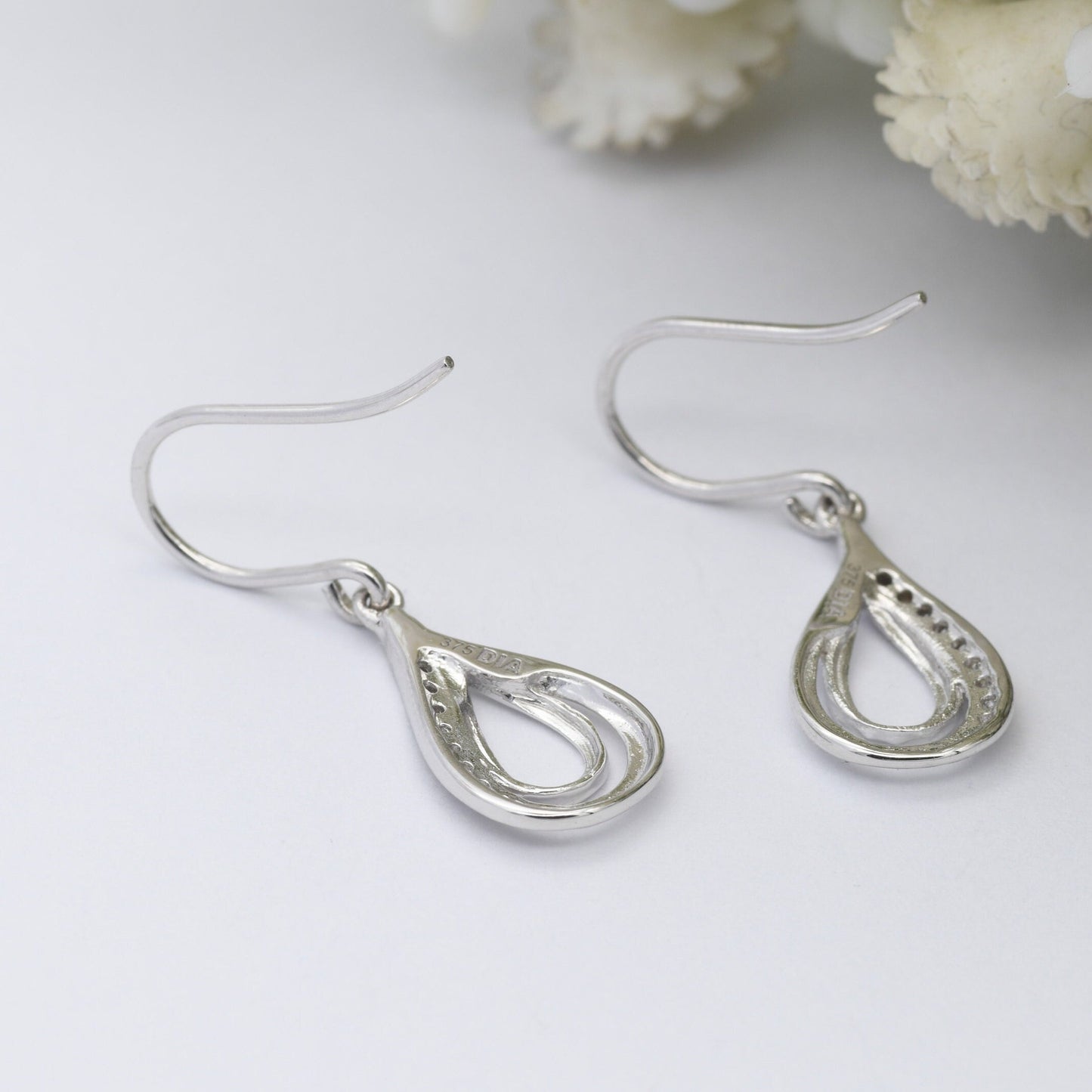 Vintage 9ct White Gold Diamond Drop Earrings - Pave Set Teardrops