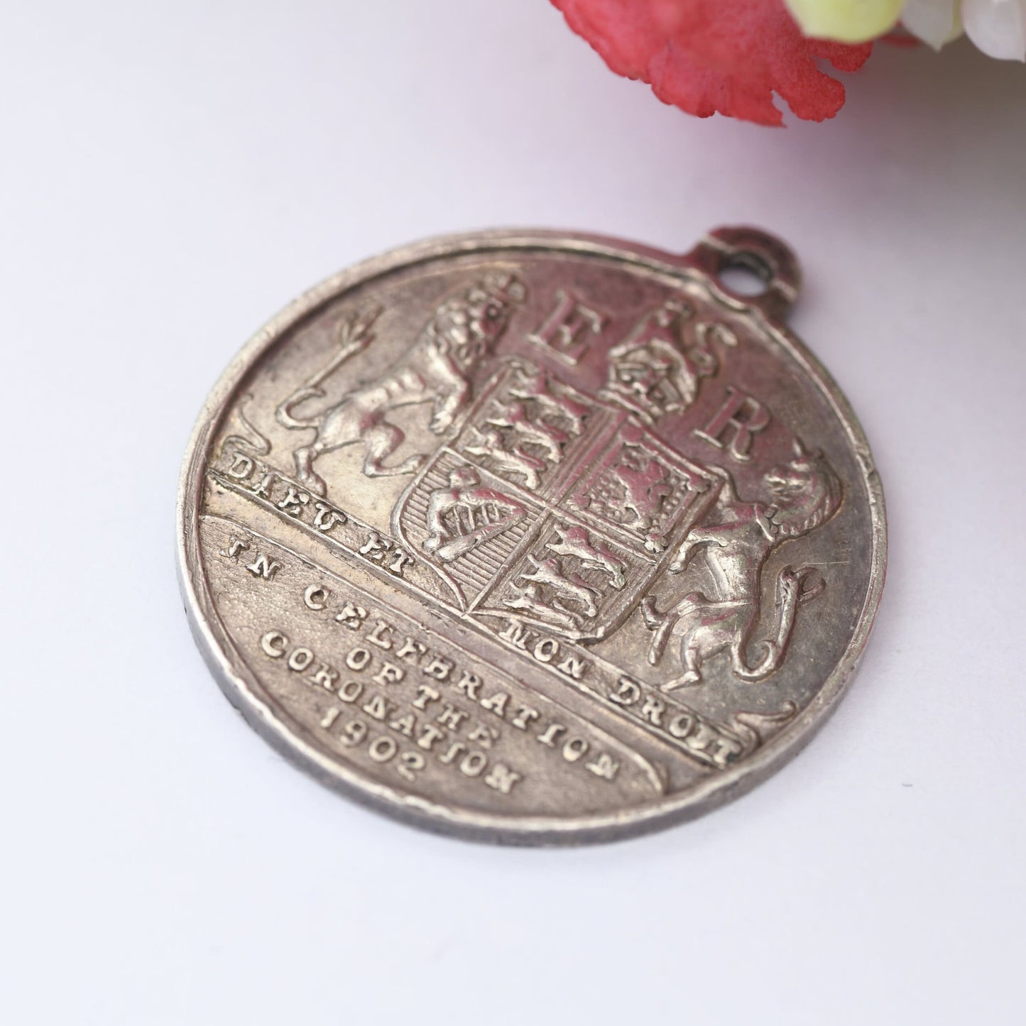 Antique Sterling Silver Coronation Medal Pendant 1902