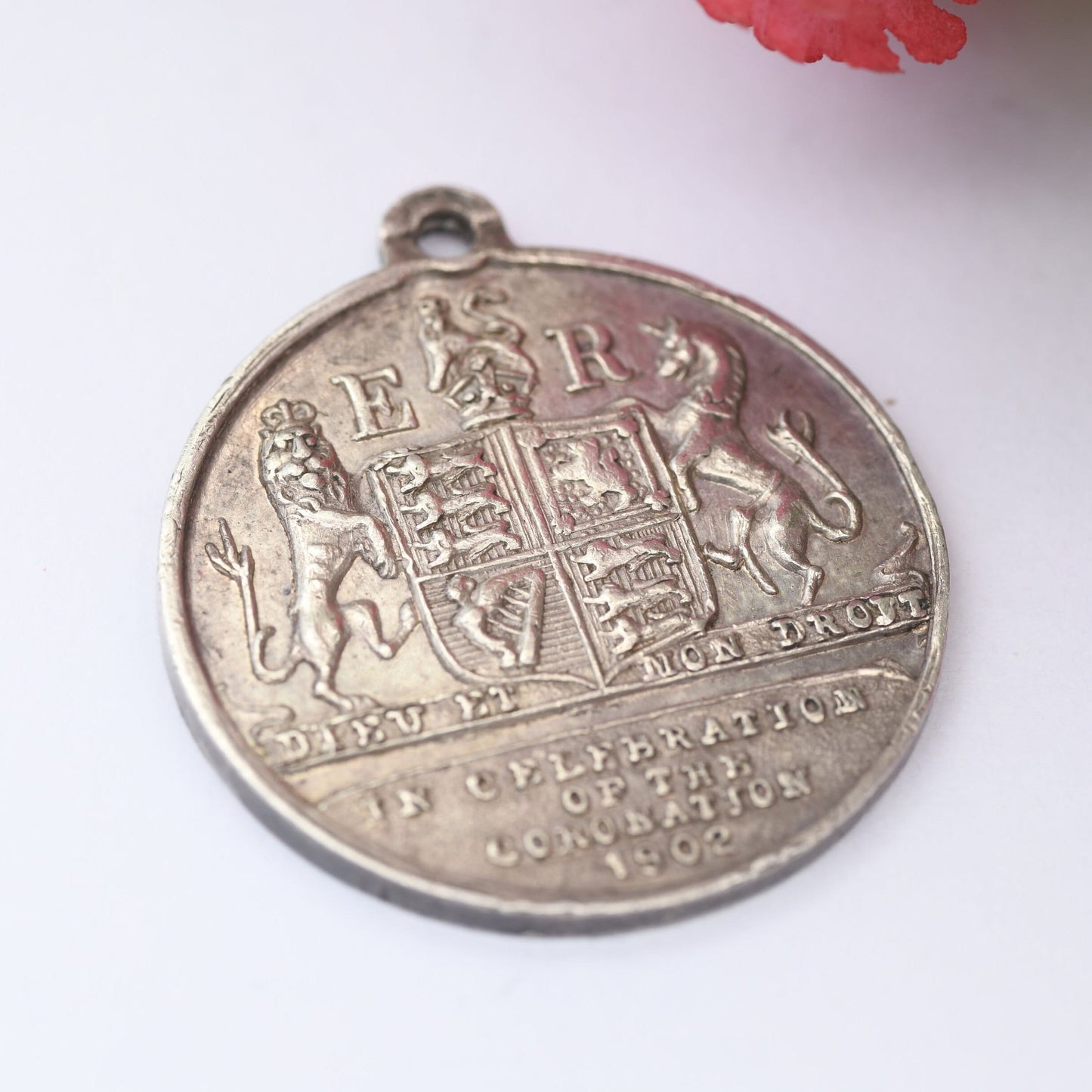 Antique Sterling Silver Coronation Medal Pendant 1902