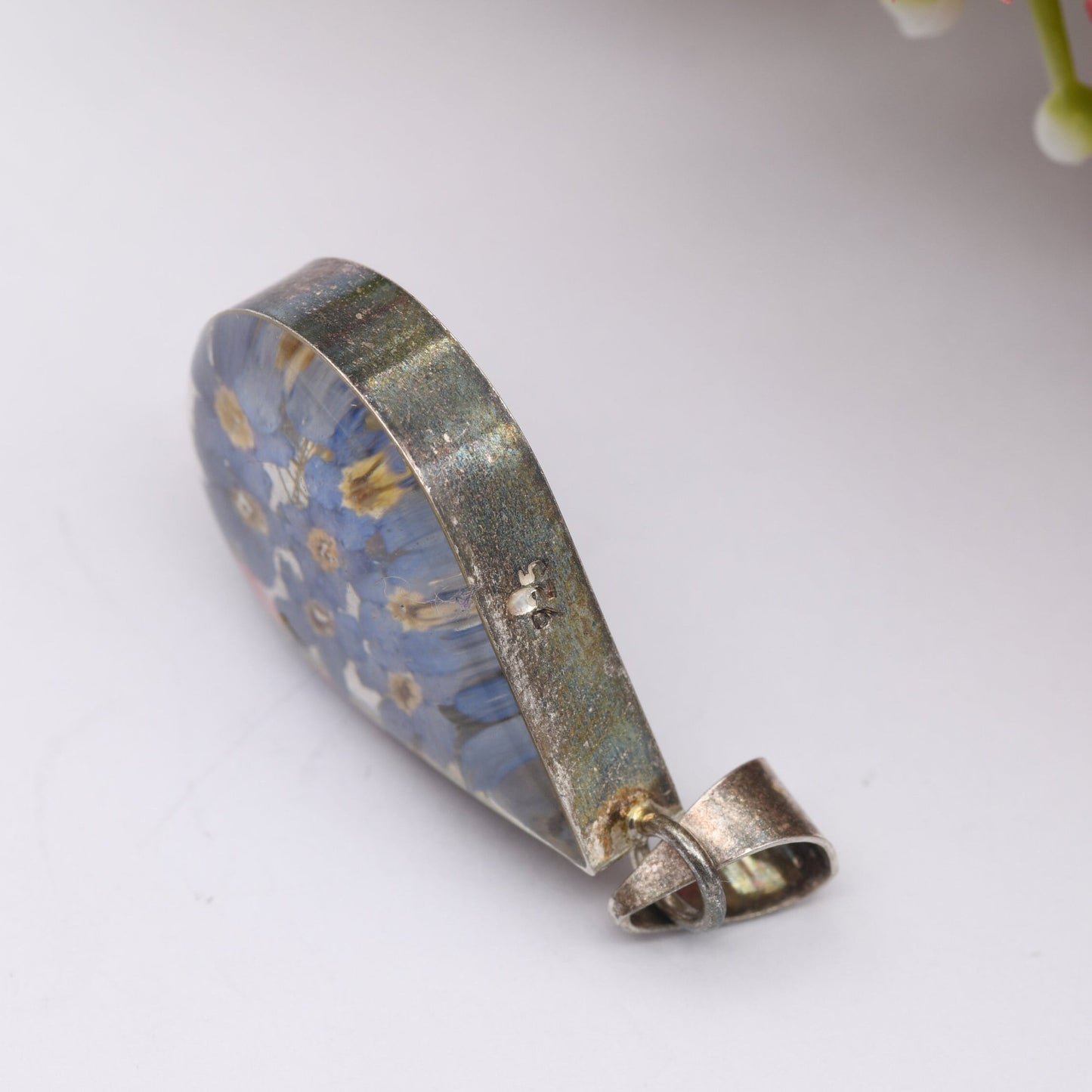 Sterling Silver Forget-Me-Not Flower Pendant - With Real Dried Flowers | Preserved in Resin | Gift for Her