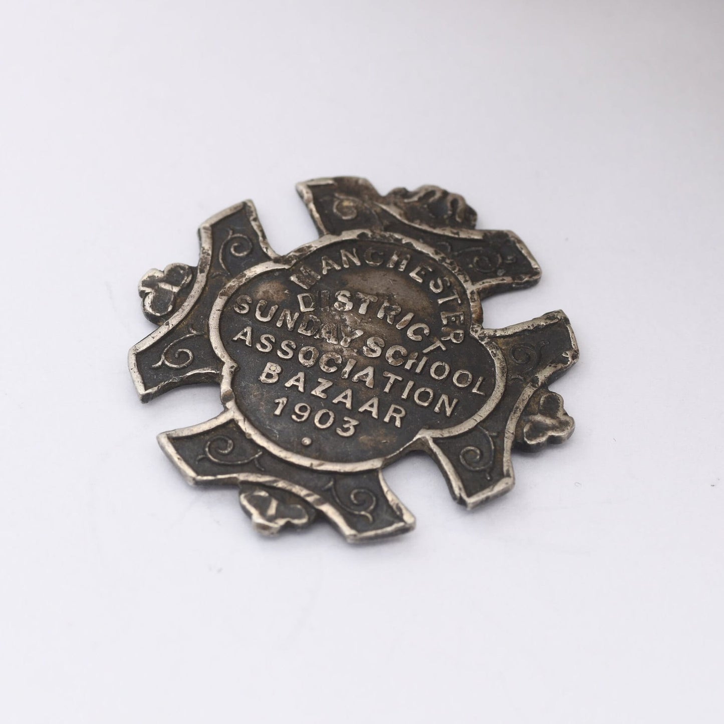 Antique 1903 Sterling Silver Token - Manchester District Sunday School Association Bazaar Fob | Religious Christian Collectable | Edwardian