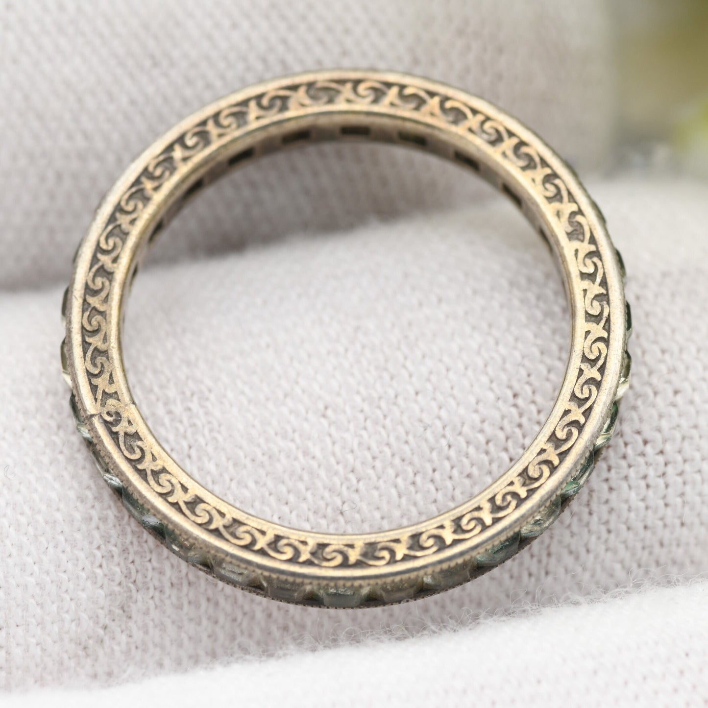 Vintage Art Deco Silver Eternity Ring with Channel Set Clear Paste Stones - UK Size - J 1/2 / US Size - 5