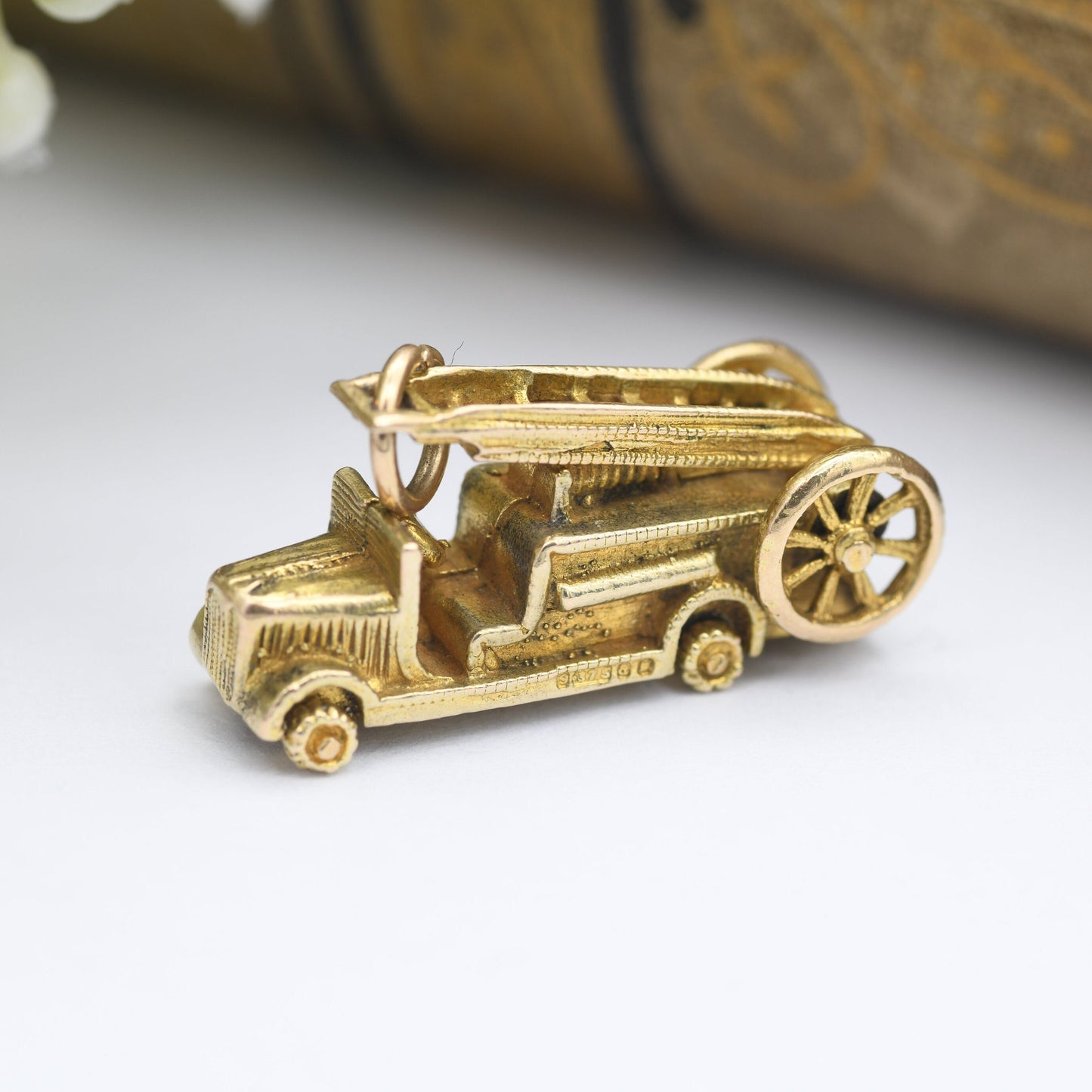 Vintage Georg Jensen 9ct Gold Fire Engine Charm Pendant 1956 - with Spinning Wheels | Retro Car Enthusiast | Nicely Detailed | Good Quality