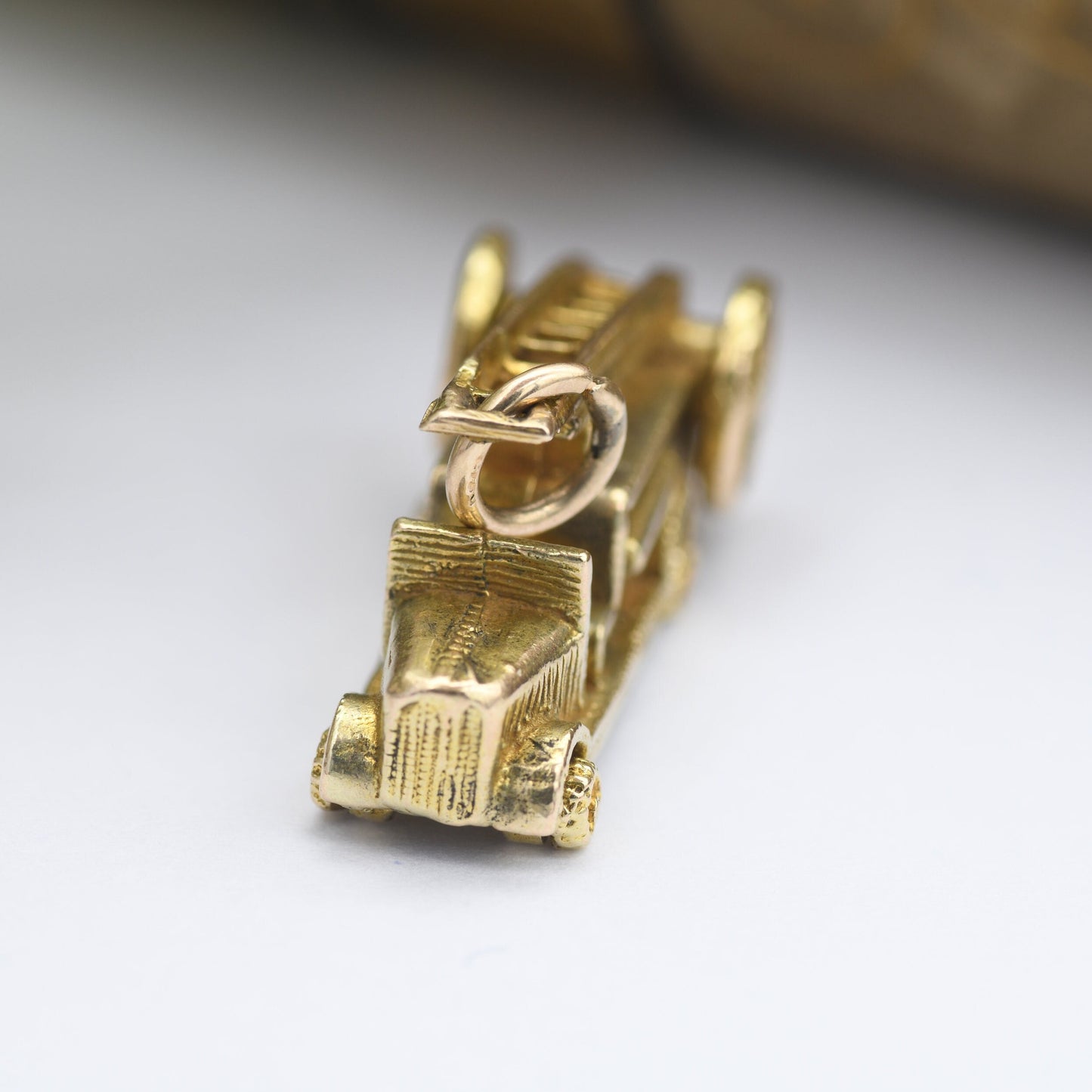 Vintage Georg Jensen 9ct Gold Fire Engine Charm Pendant 1956 - with Spinning Wheels | Retro Car Enthusiast | Nicely Detailed | Good Quality