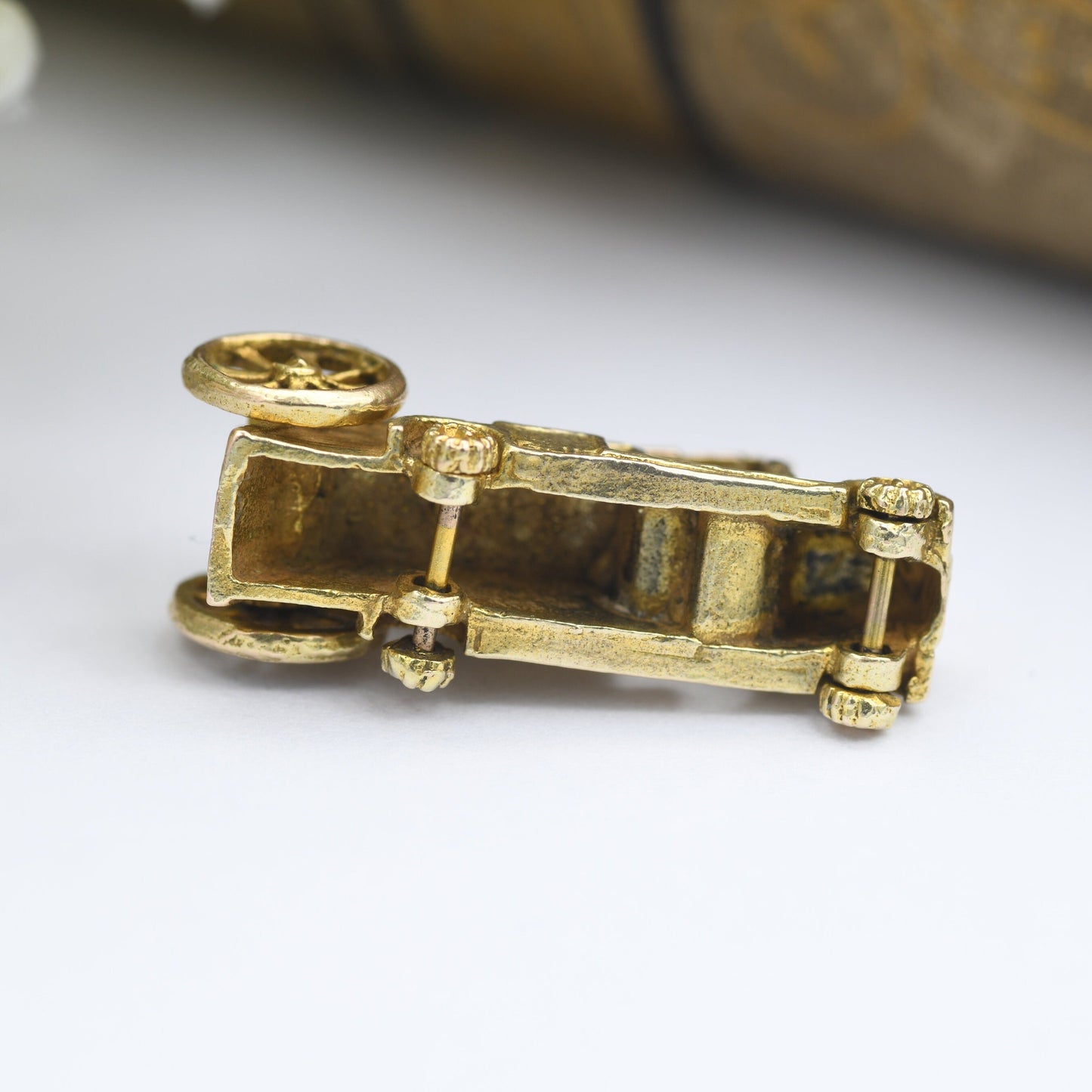 Vintage Georg Jensen 9ct Gold Fire Engine Charm Pendant 1956 - with Spinning Wheels | Retro Car Enthusiast | Nicely Detailed | Good Quality