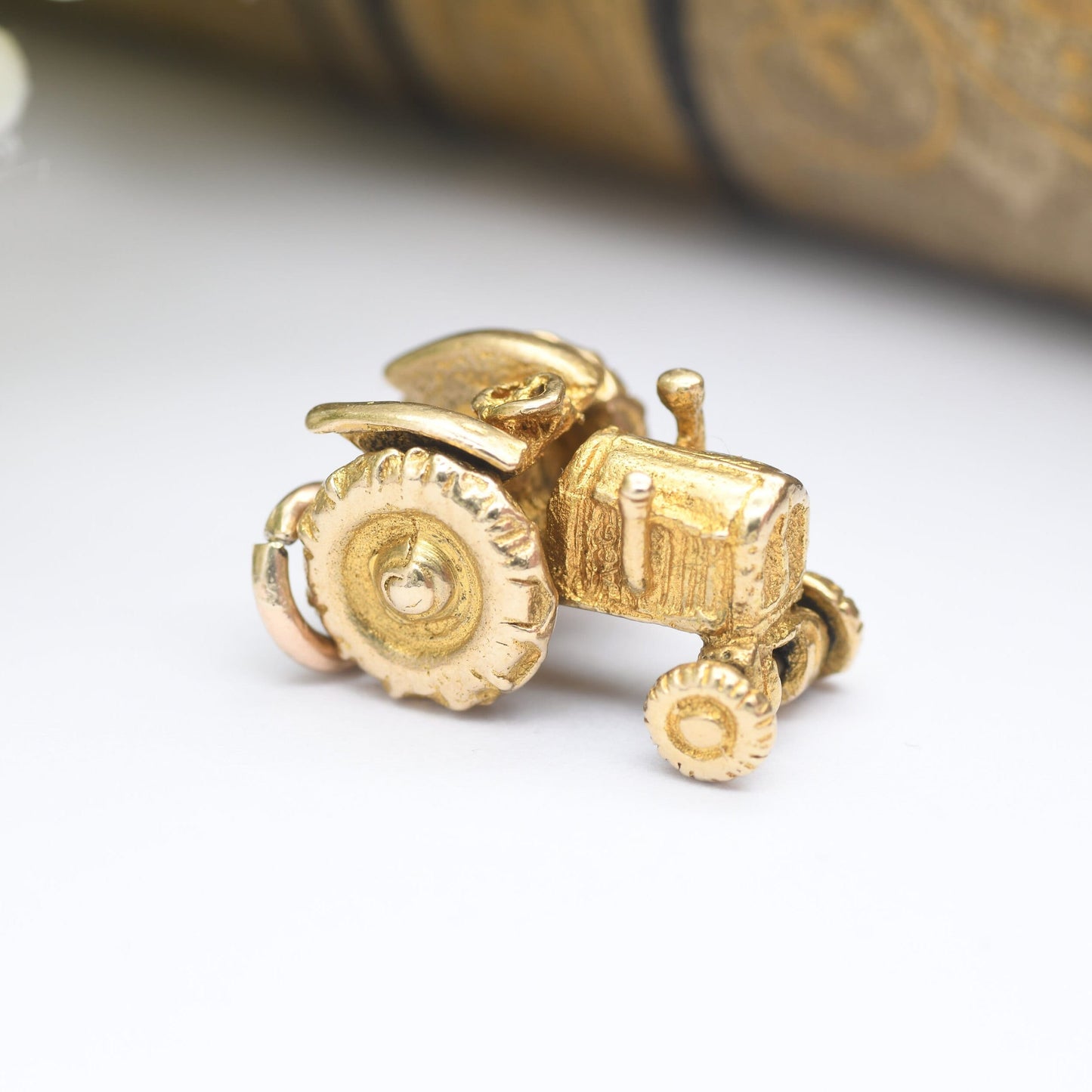 Vintage 9ct Gold Tractor Charm Pendant - with Spinning Wheels | Articulated Charm | Retro Car Enthusiast | Nicely Detailed