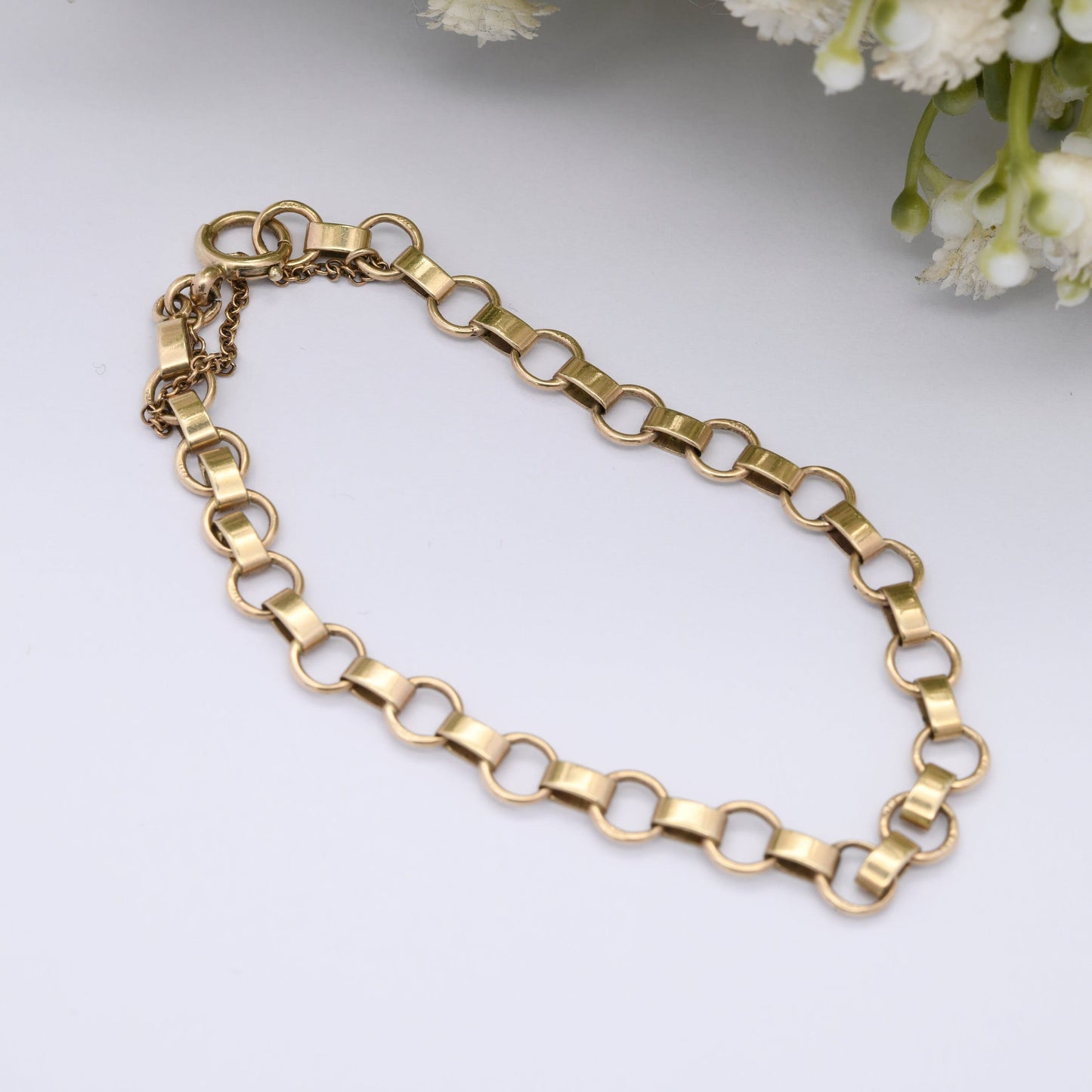 Vintage 9ct Gold Fancy Link Bar Chain Bracelet - Alternating Links | Charm Bracelet | with Safety Chain