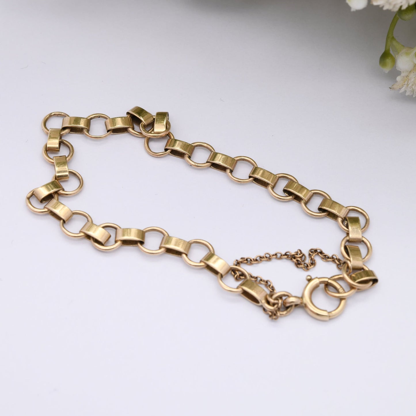 Vintage 9ct Gold Fancy Link Bar Chain Bracelet - Alternating Links | Charm Bracelet | with Safety Chain