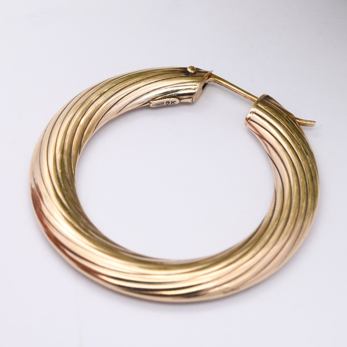 Vintage 9ct Gold Hoop Earrings 1990 - Chunky Hollow Hoops | Large Size 3.8cm Diameter | Made in Italy