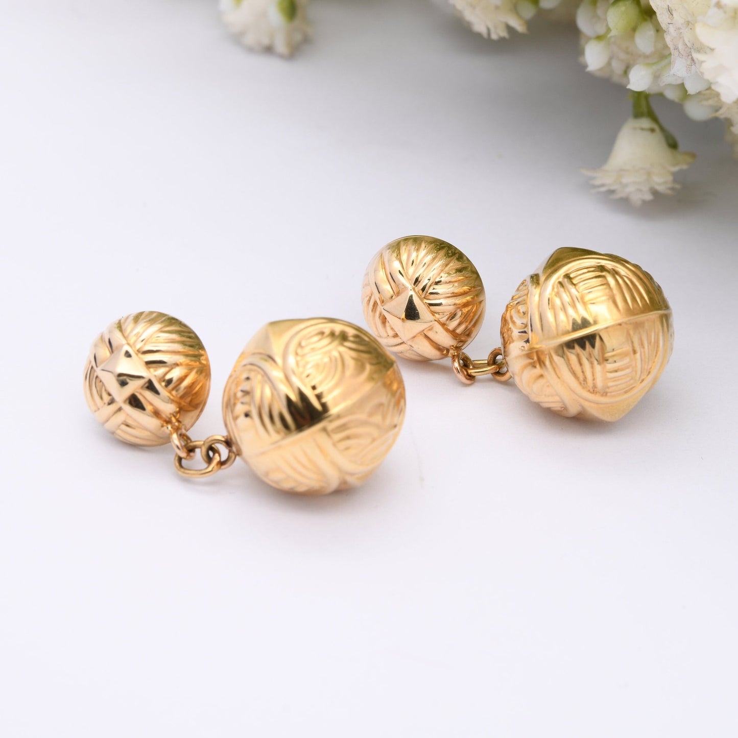 Vintage 9ct Gold Ball Drop Stud Earrings - Chunky Statement Gold | Large Ball Dangle Earrings | Butterfly Backs