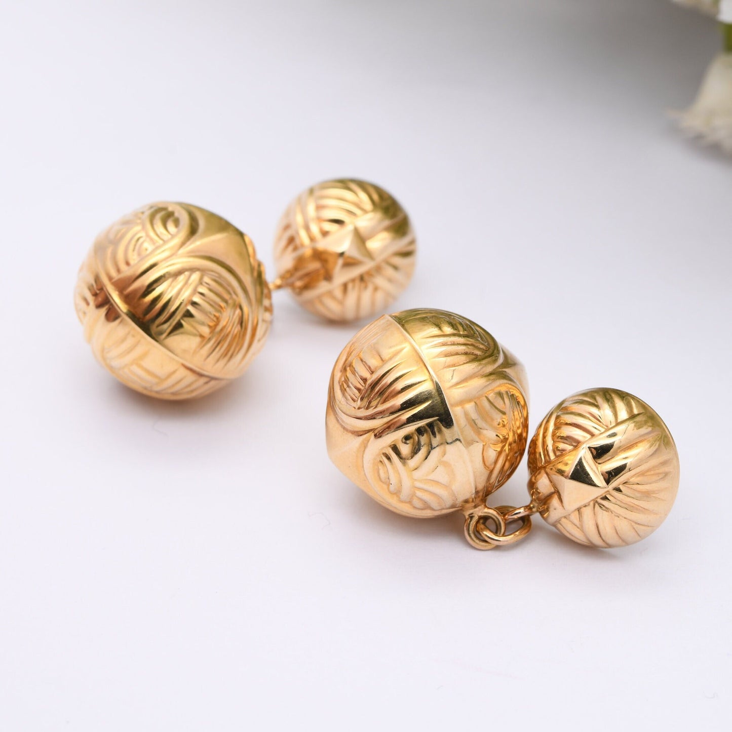 Vintage 9ct Gold Ball Drop Stud Earrings - Chunky Statement Gold | Large Ball Dangle Earrings | Butterfly Backs