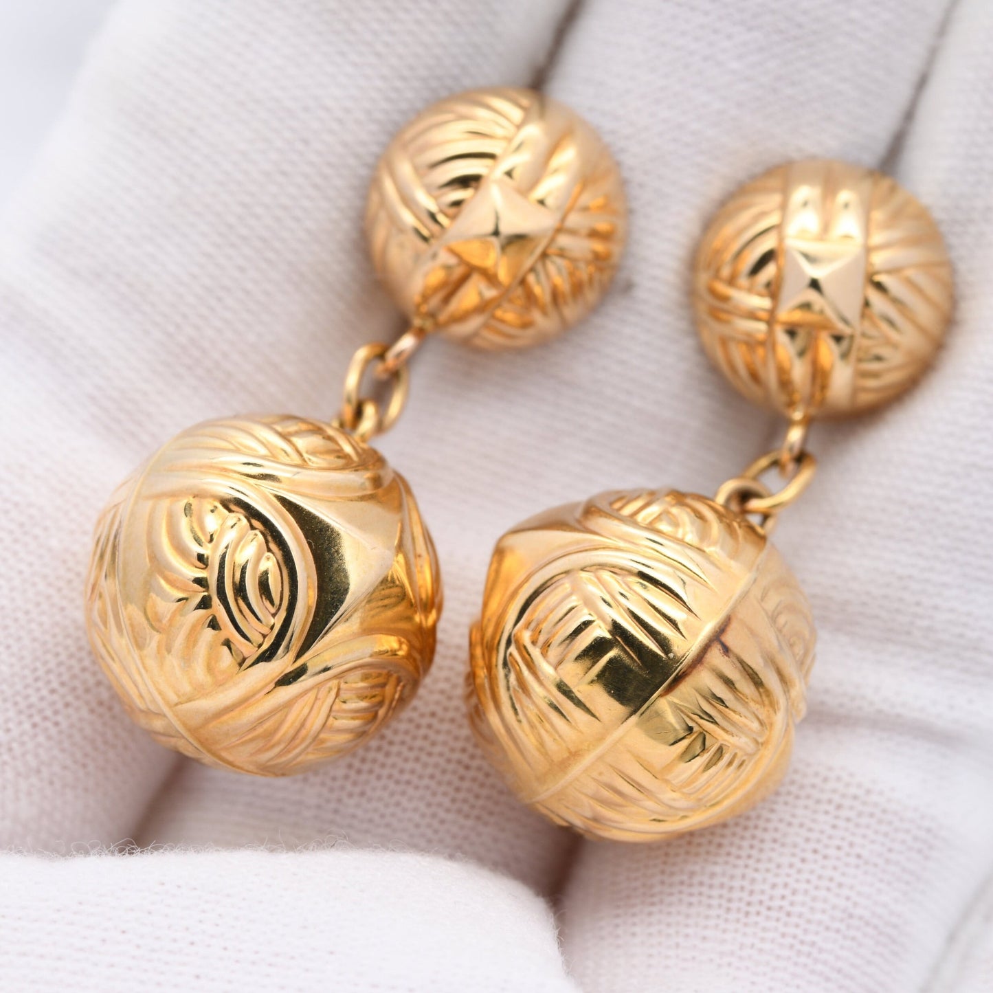 Vintage 9ct Gold Ball Drop Stud Earrings - Chunky Statement Gold | Large Ball Dangle Earrings | Butterfly Backs
