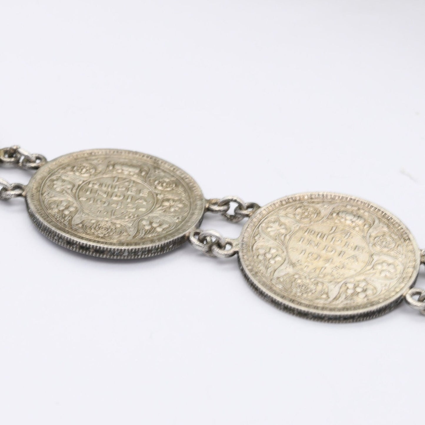 Vintage Silver India 1/4 Rupee Coin Bracelet 1943 - George VI King Emperor | British India