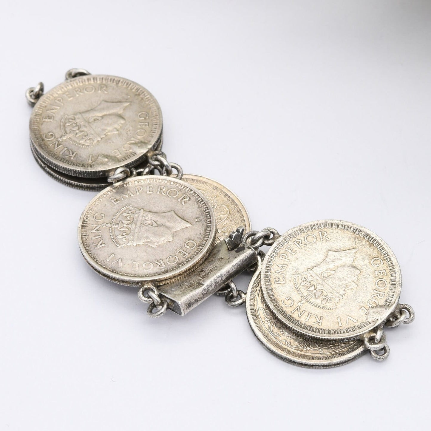 Vintage Silver India 1/4 Rupee Coin Bracelet 1943 - George VI King Emperor | British India