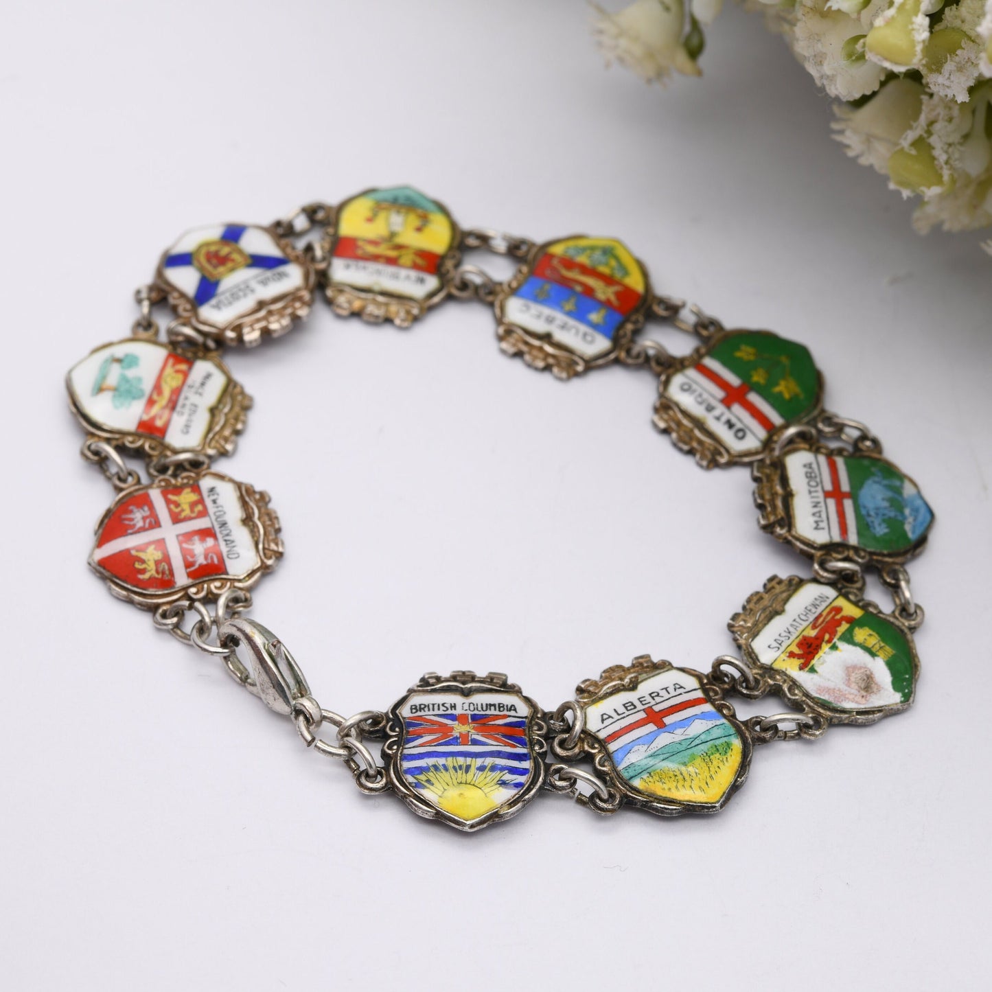 Vintage Sterling Silver Canada Souvenir Panel Bracelet Reu