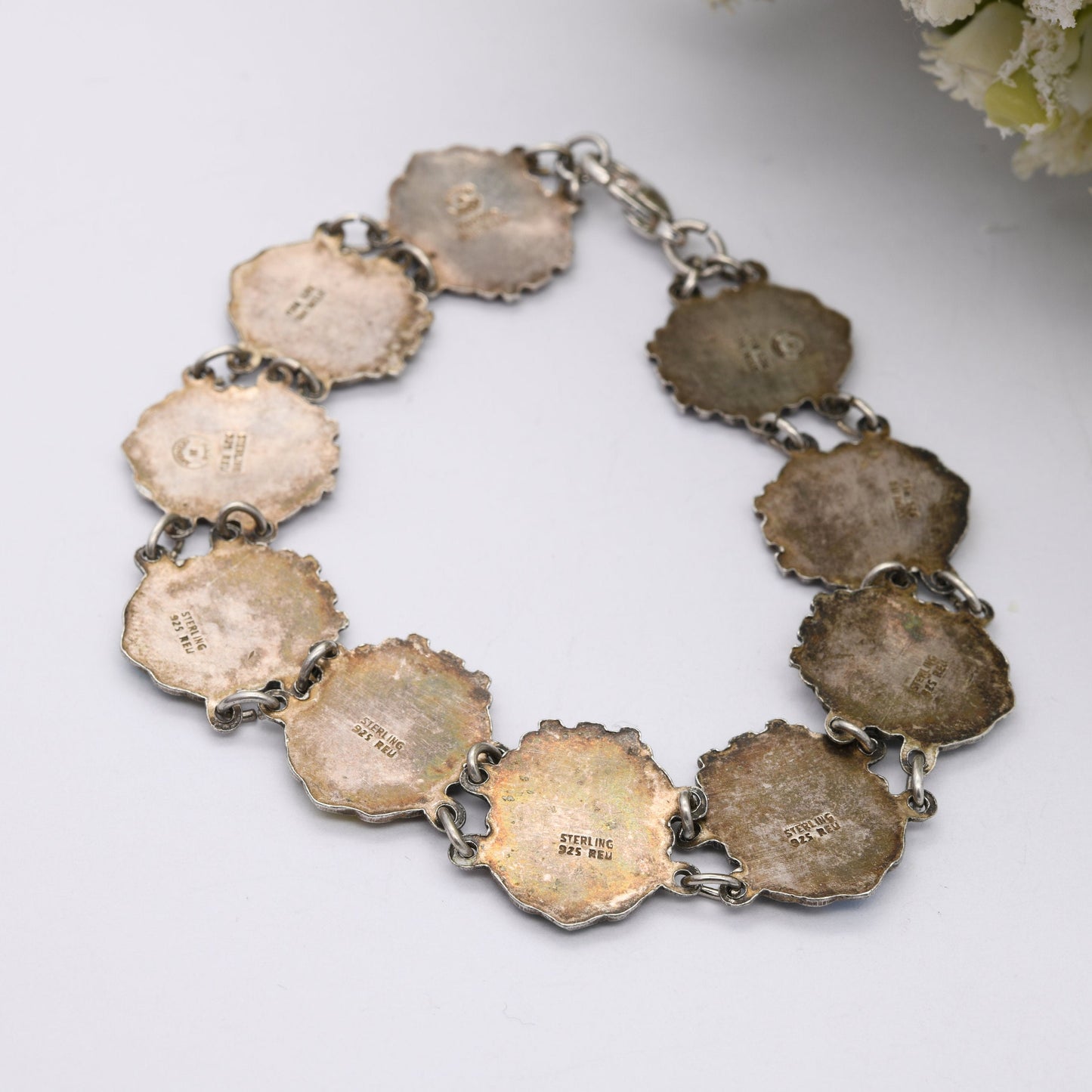 Vintage Sterling Silver Canada Souvenir Panel Bracelet Reu