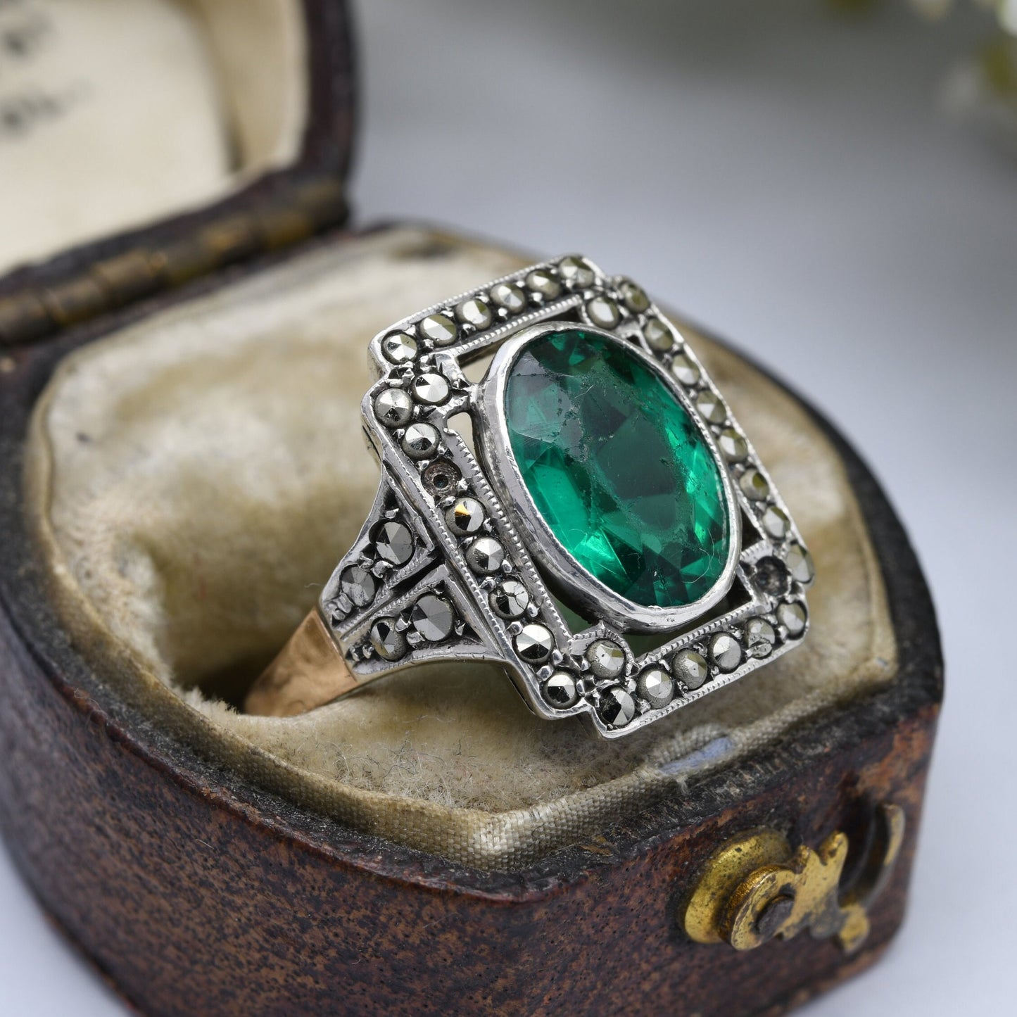 Antique Art Deco 9ct Gold & Sterling Silver Statement Ring