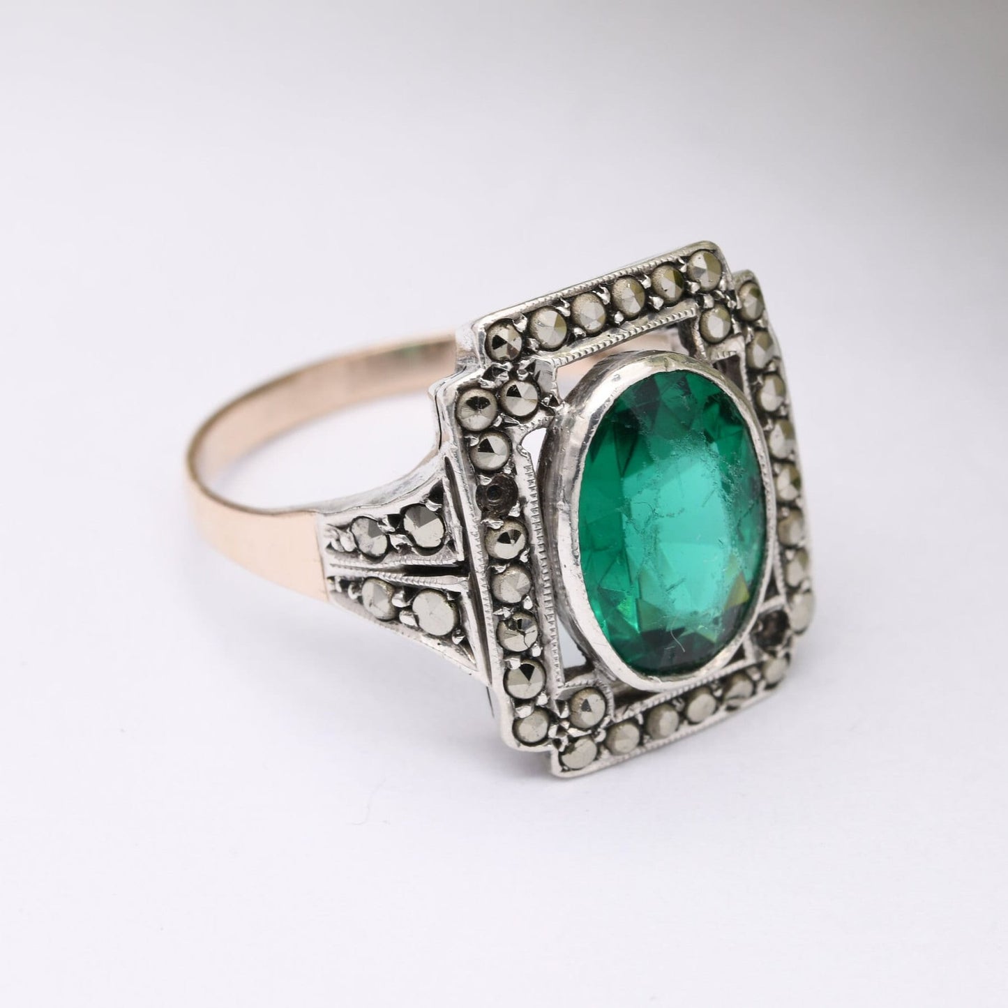 Antique Art Deco 9ct Gold & Sterling Silver Statement Ring