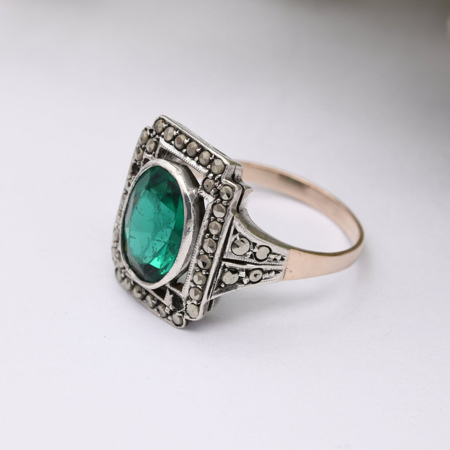 Antique Art Deco 9ct Gold & Sterling Silver Statement Ring