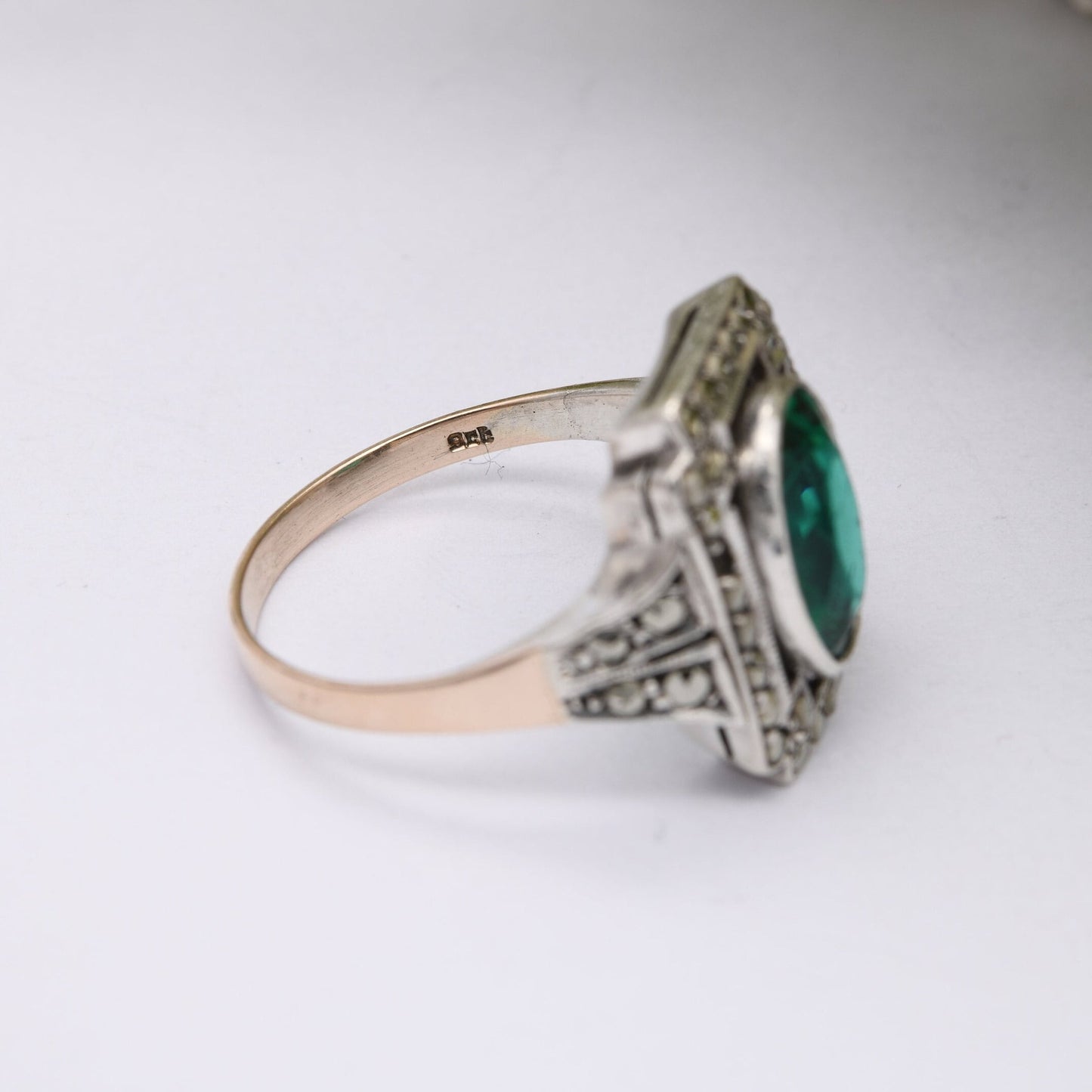 Antique Art Deco 9ct Gold & Sterling Silver Statement Ring