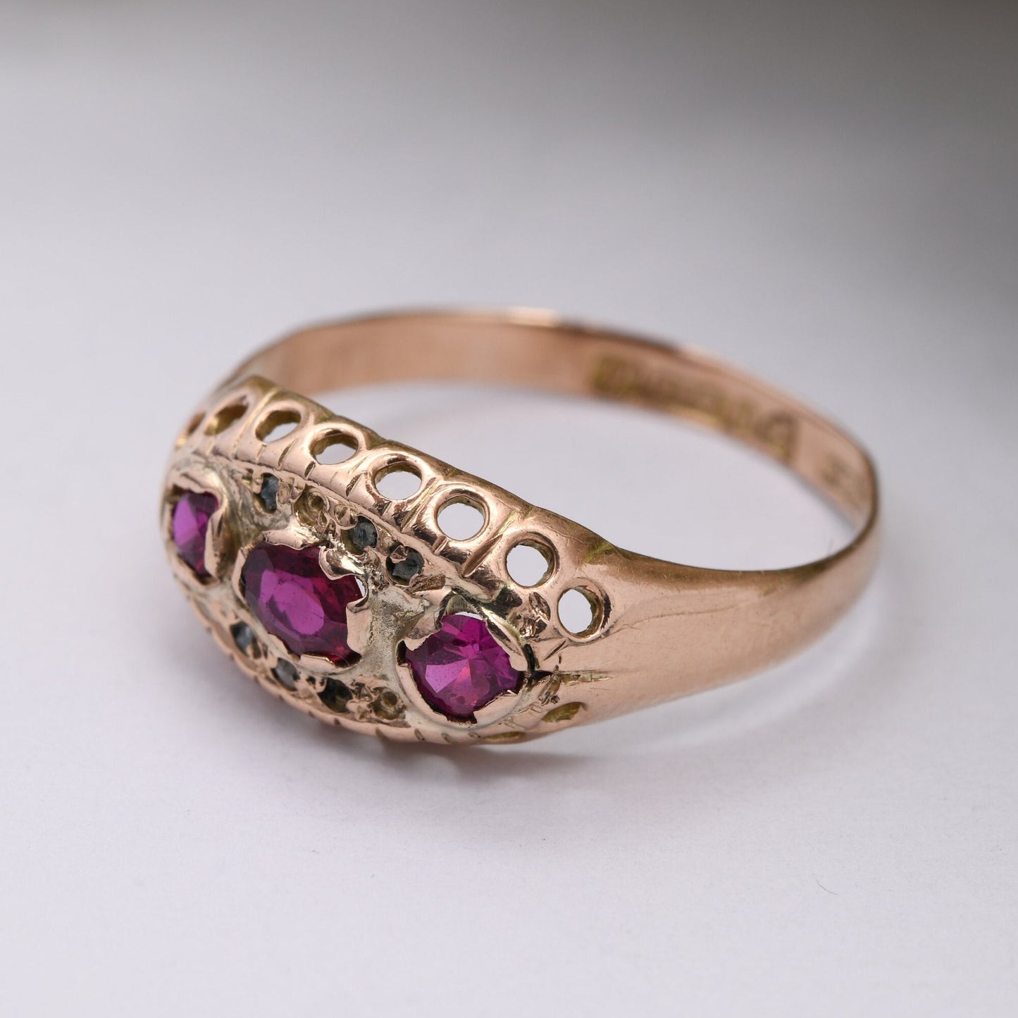 Antique 9ct Gold Ruby Diamond Boat Ring 1912 Chester